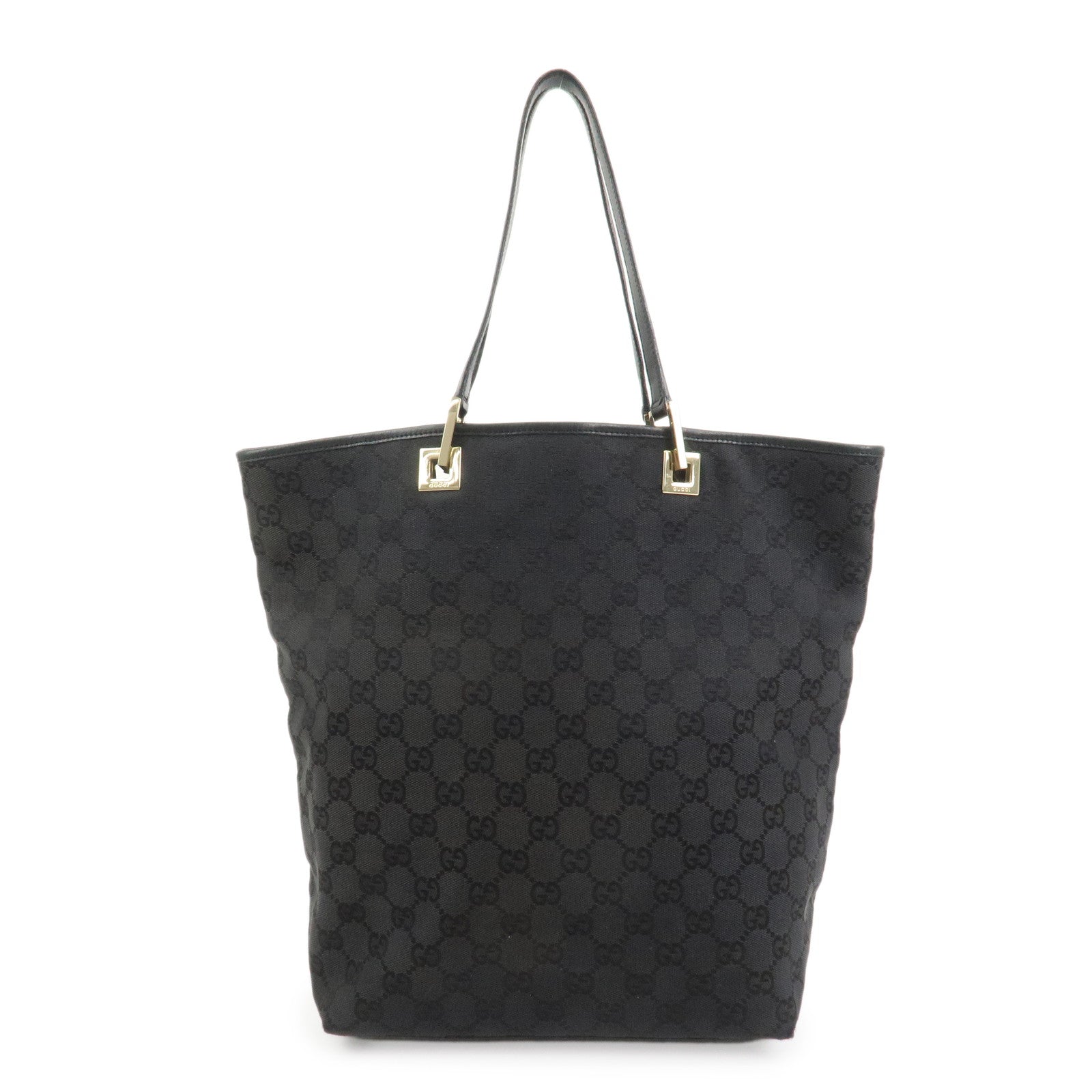 GUCCI GG Canvas Leather Tote Bag Hand Bag Black 002・1098
