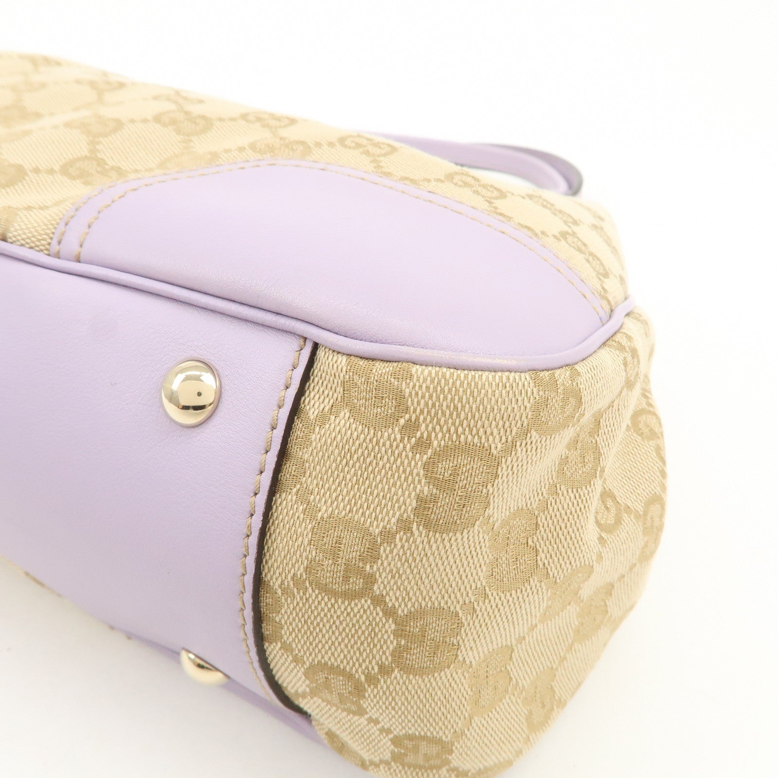 GUCCI Princy GG Canvas Leather Tote Bag Beige Light Purple 163805