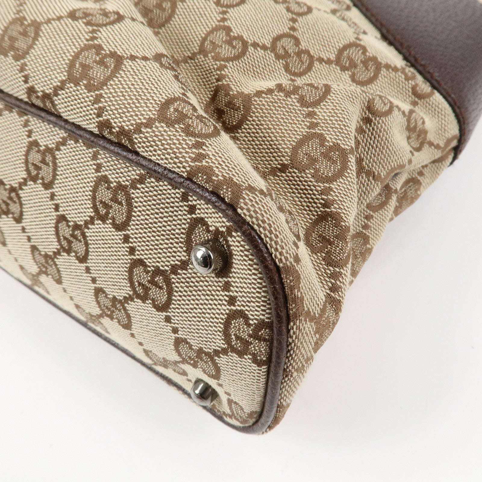 GUCCI GG Monogram Canvas Leather Tote Bag Shoulder Bag Brown 113016
