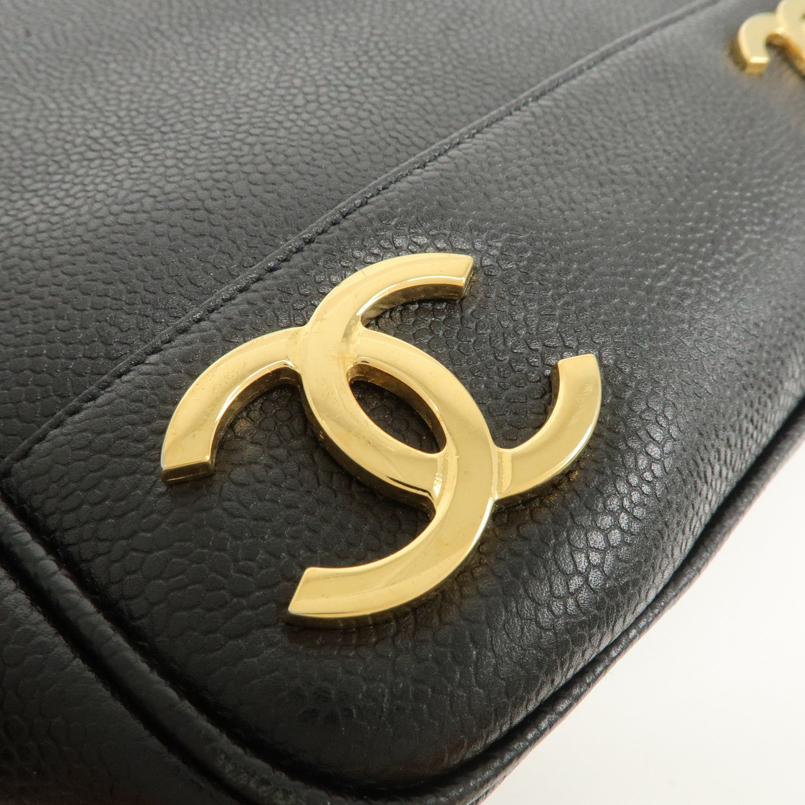 CHANEL Triple COCO Mark Caviarskin Shoulder Bag Tote Bag Black