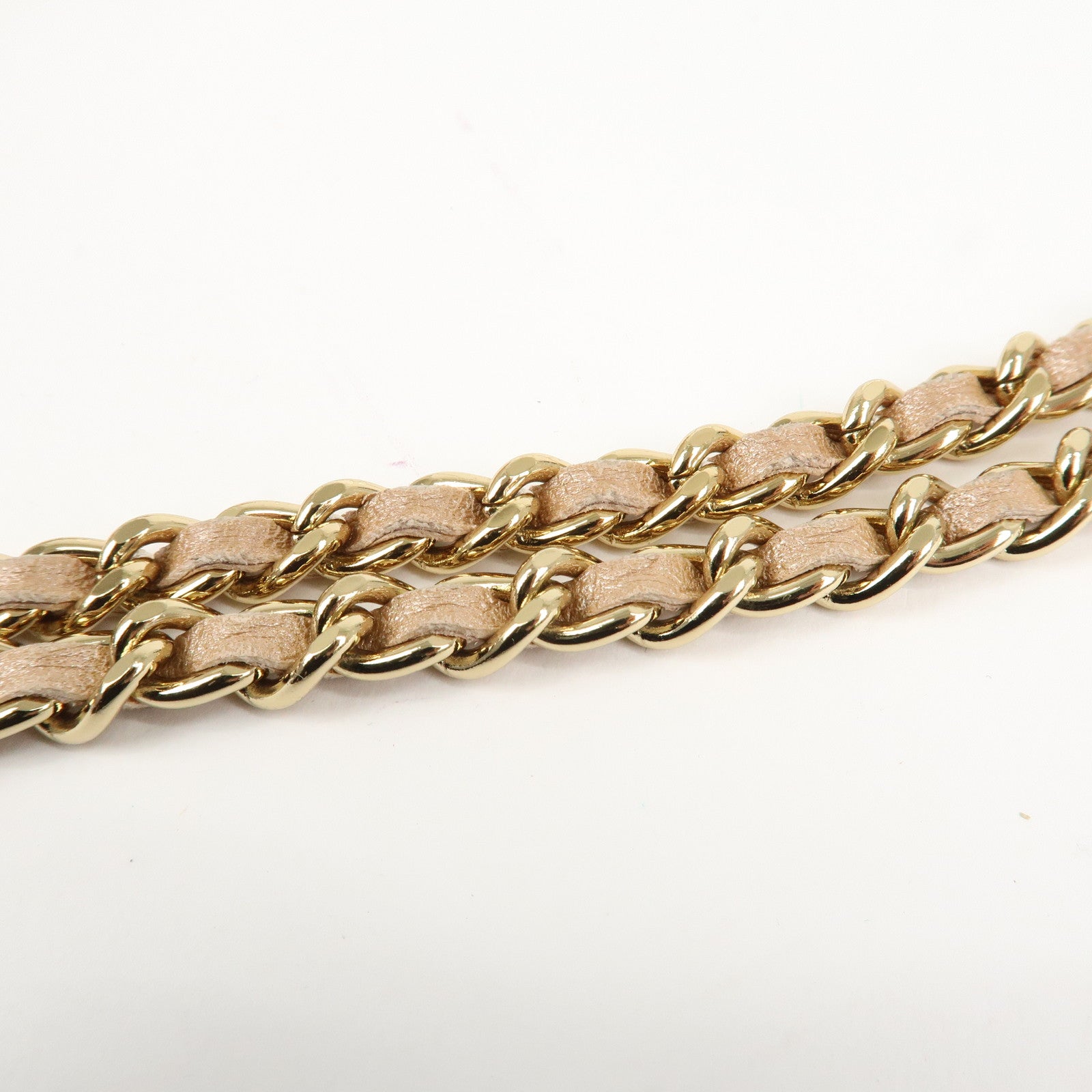 CHANEL Chocolate Bar Leather Chain Shoulder Bag Pink Gold Used