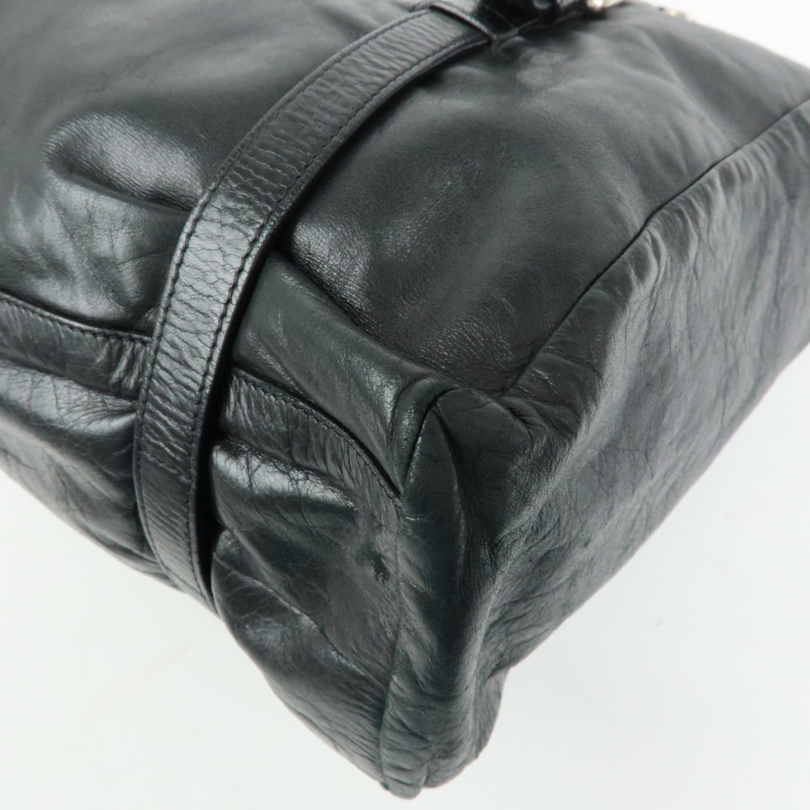 PRADA Logo Leather Shoulder Bag Tote Bag Black Silver