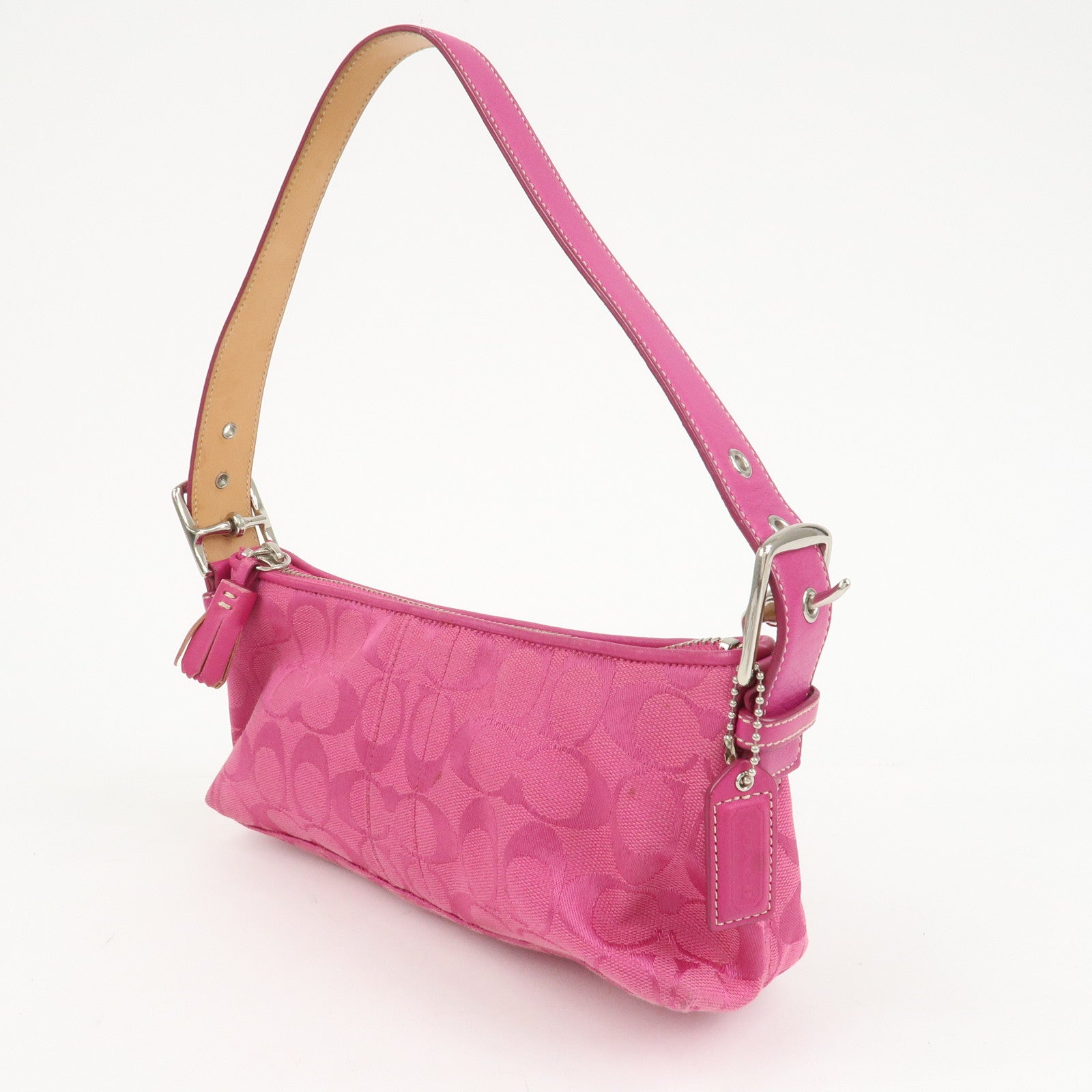 COACH Signature Logo Canvas Leather Shoulder Bag Hand Bag Pink