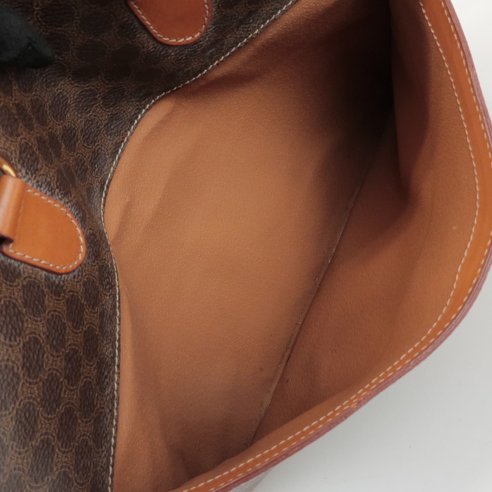 CELINE Macadam PVC Coated Canvas Leather Hand Bag Tote Bag Brown