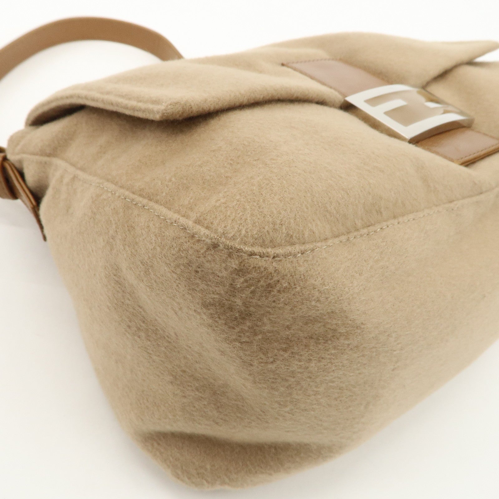 FENDI Zucca Mamma Baguette Wool Shoulder Bag Black Brown 26325