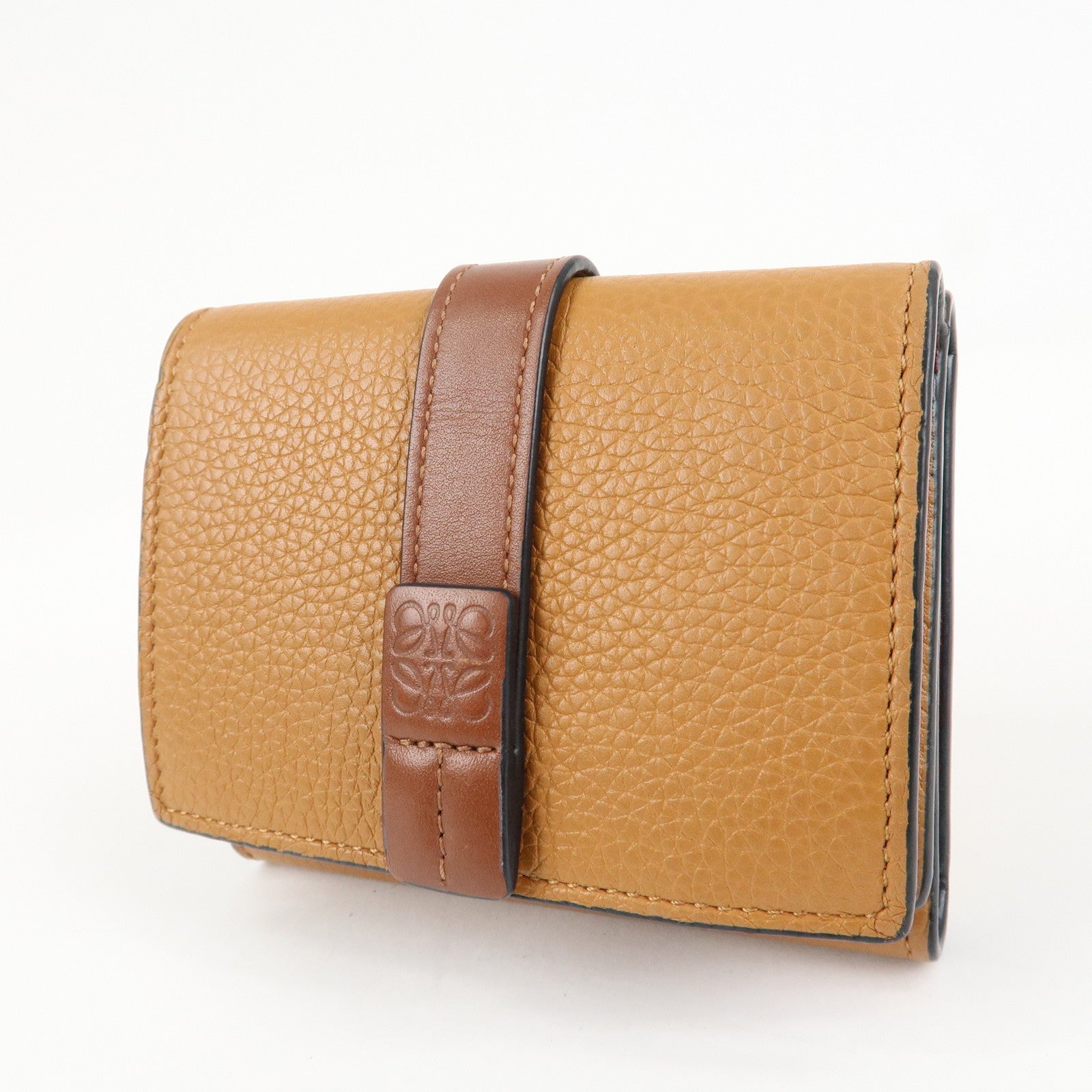 LOEWE Leather Tri-fold Compact Wallet Brown Used