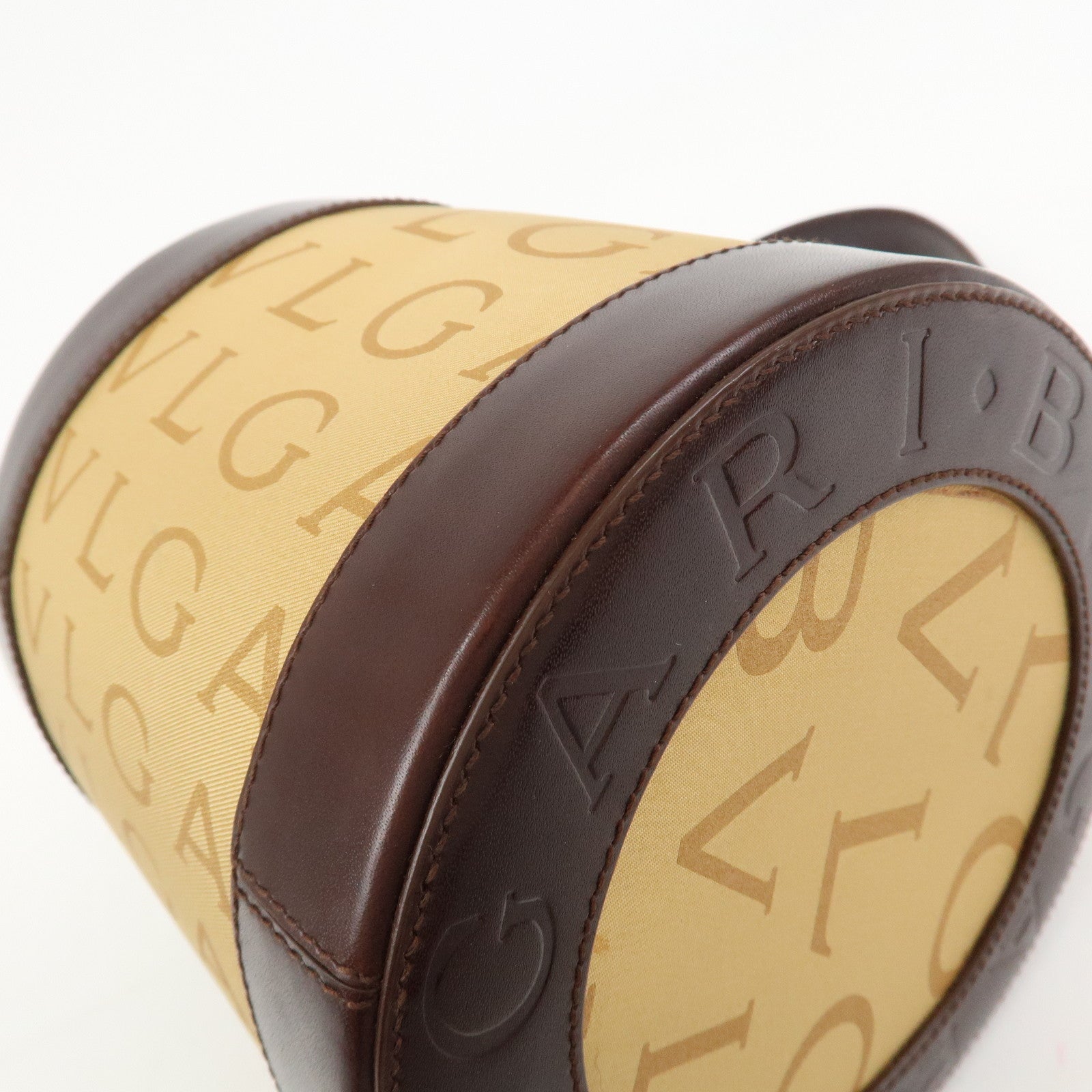 BVLGARI B-zero1Drum Leather Silk Shoulder Bag Hand Bag Beige Brown