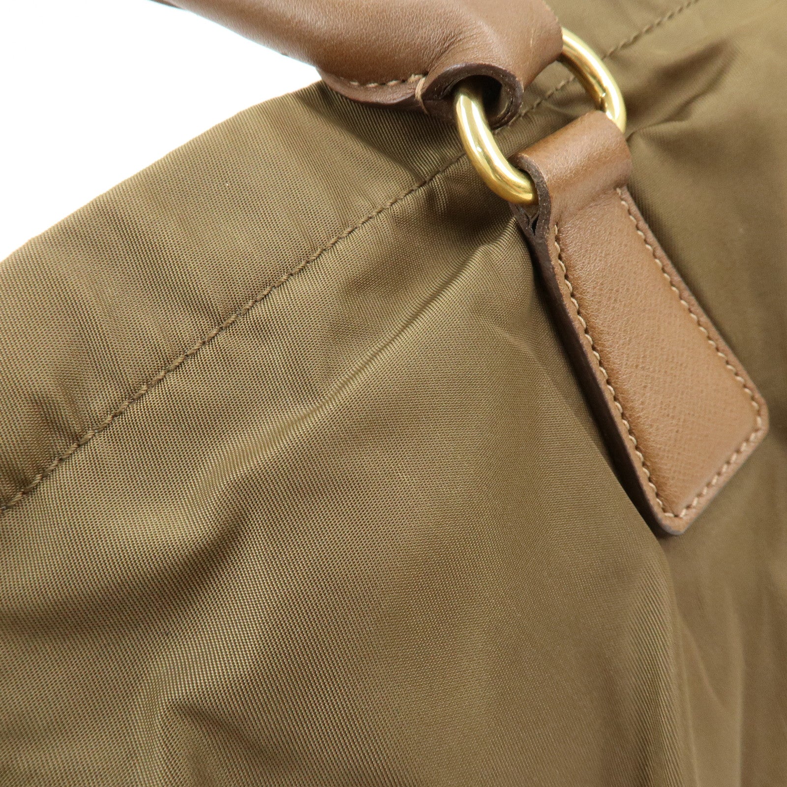 PRADA Triangle Logo Nylon Saffiano Leather 2Way Bag Khaki Brown