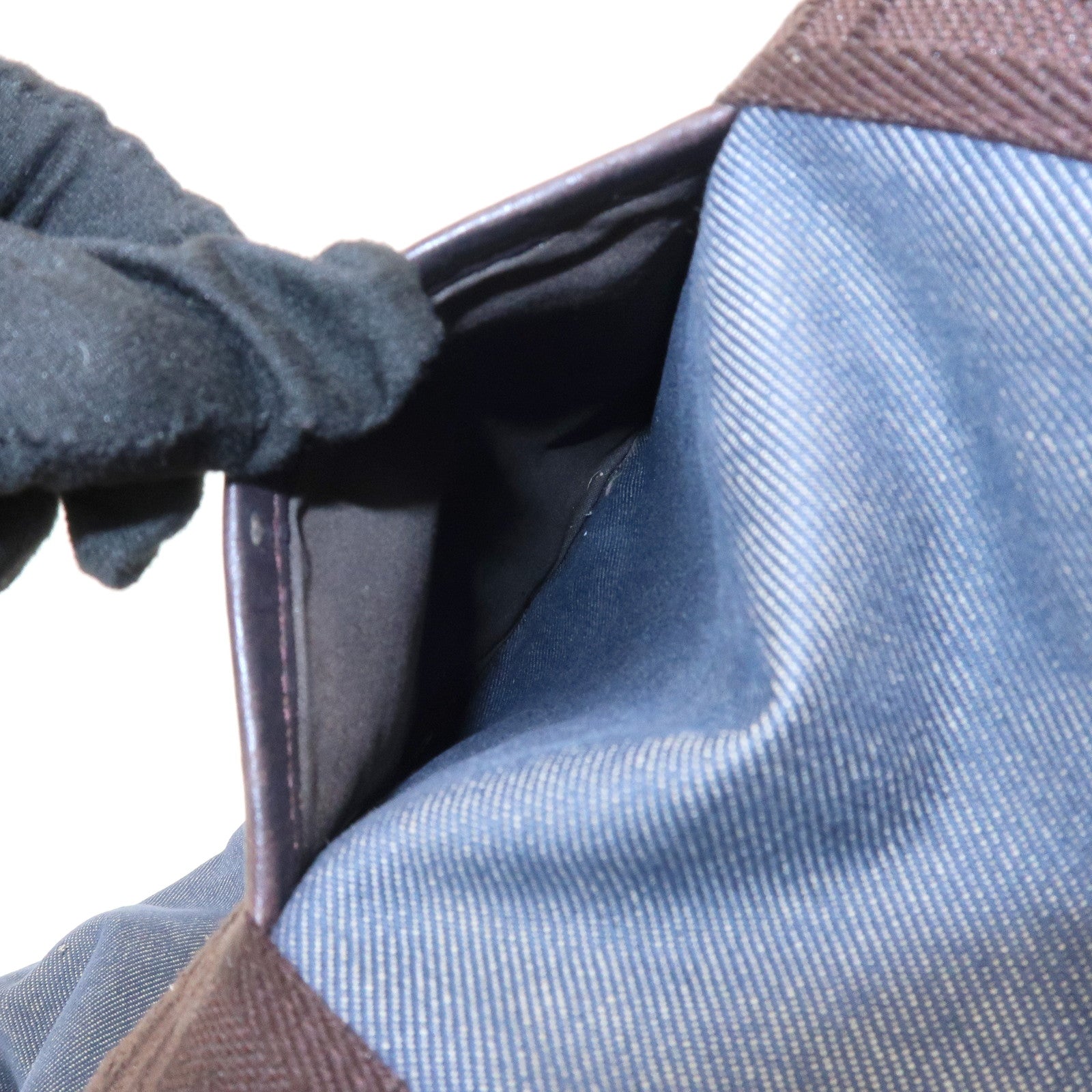 FENDI Denim Tote Bag Shoulder Bag Navy Brown 8BH165