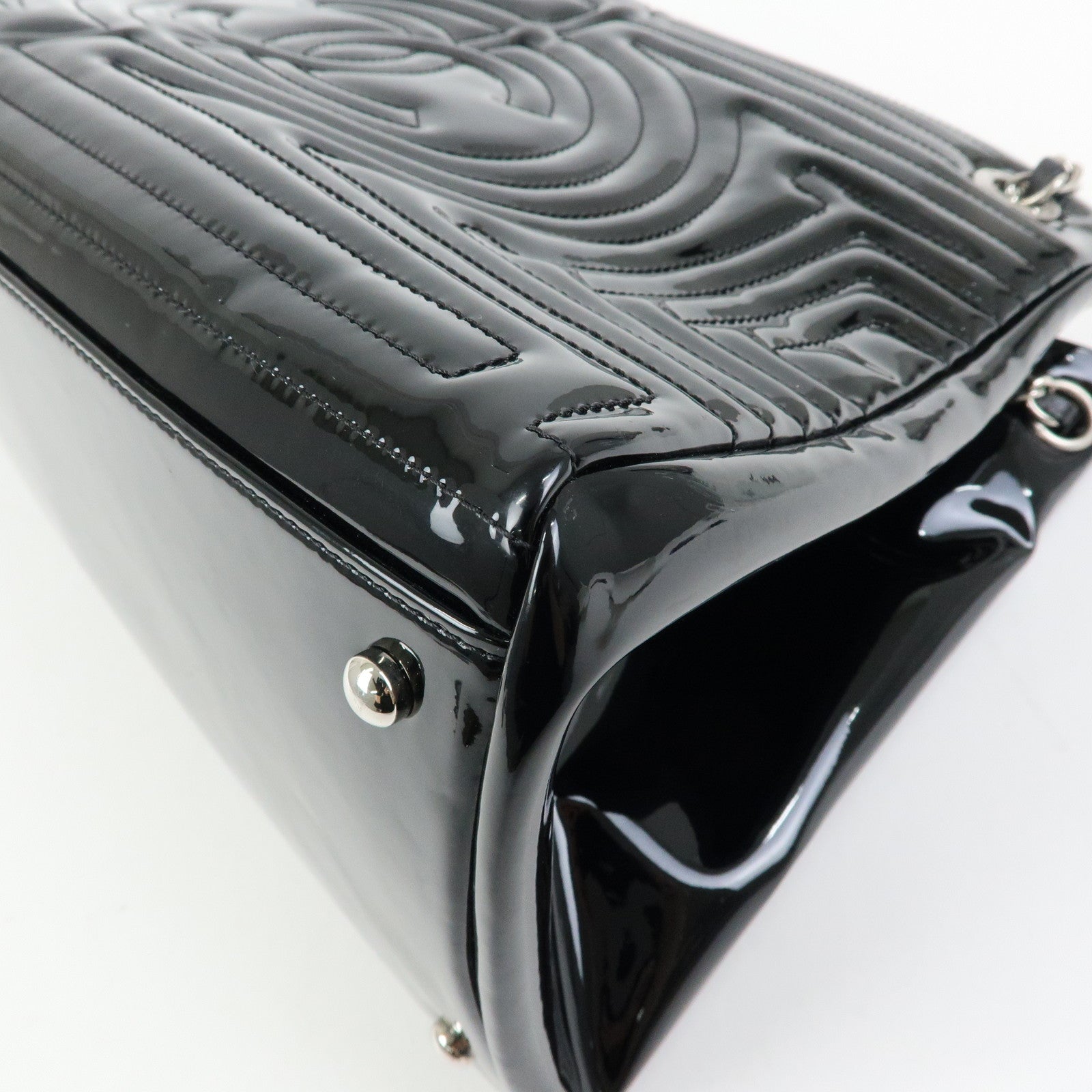 CHANEL COCO Mark Patent Leather Lamb Skin Tote Bag Hand Bag Black