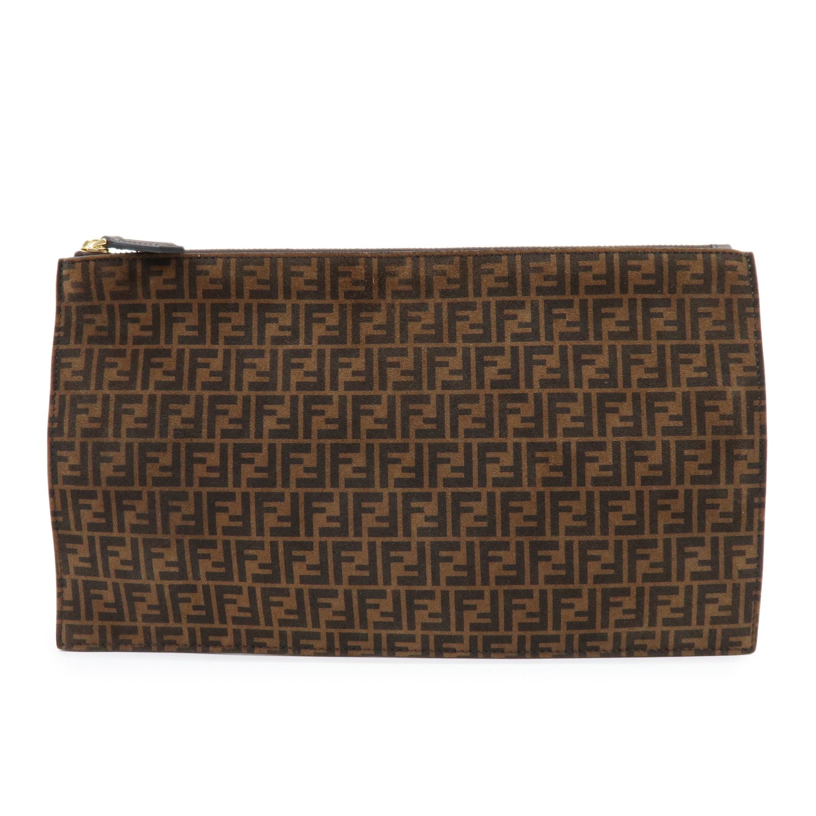 FENDI Zucchino Suede Leather Clutch Bag Flat Pouch Brown 8N0149