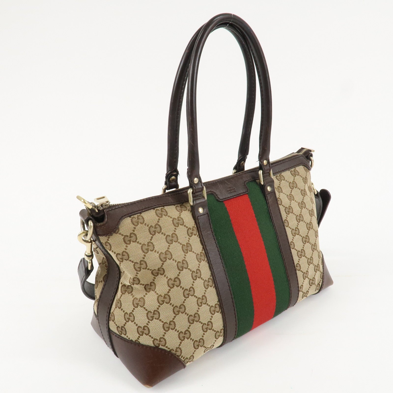 GUCCI Sherry GG Canvas Leather 2Way Tote Bag Beige Brown 257341 Used