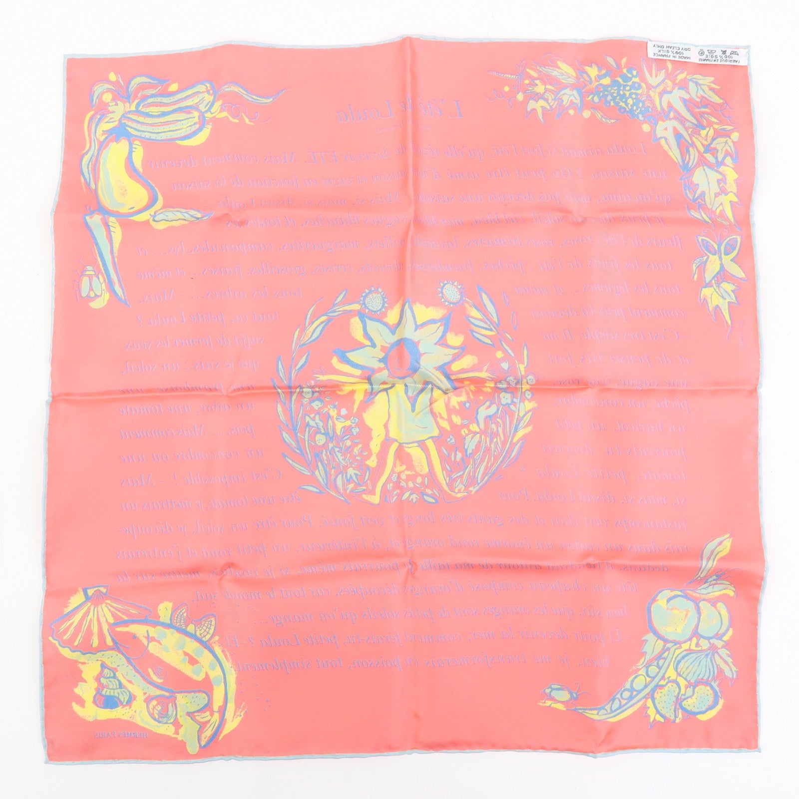 HERMES Carre 45 Silk100% Scarf L'ete de Loula Pink Green Yellow