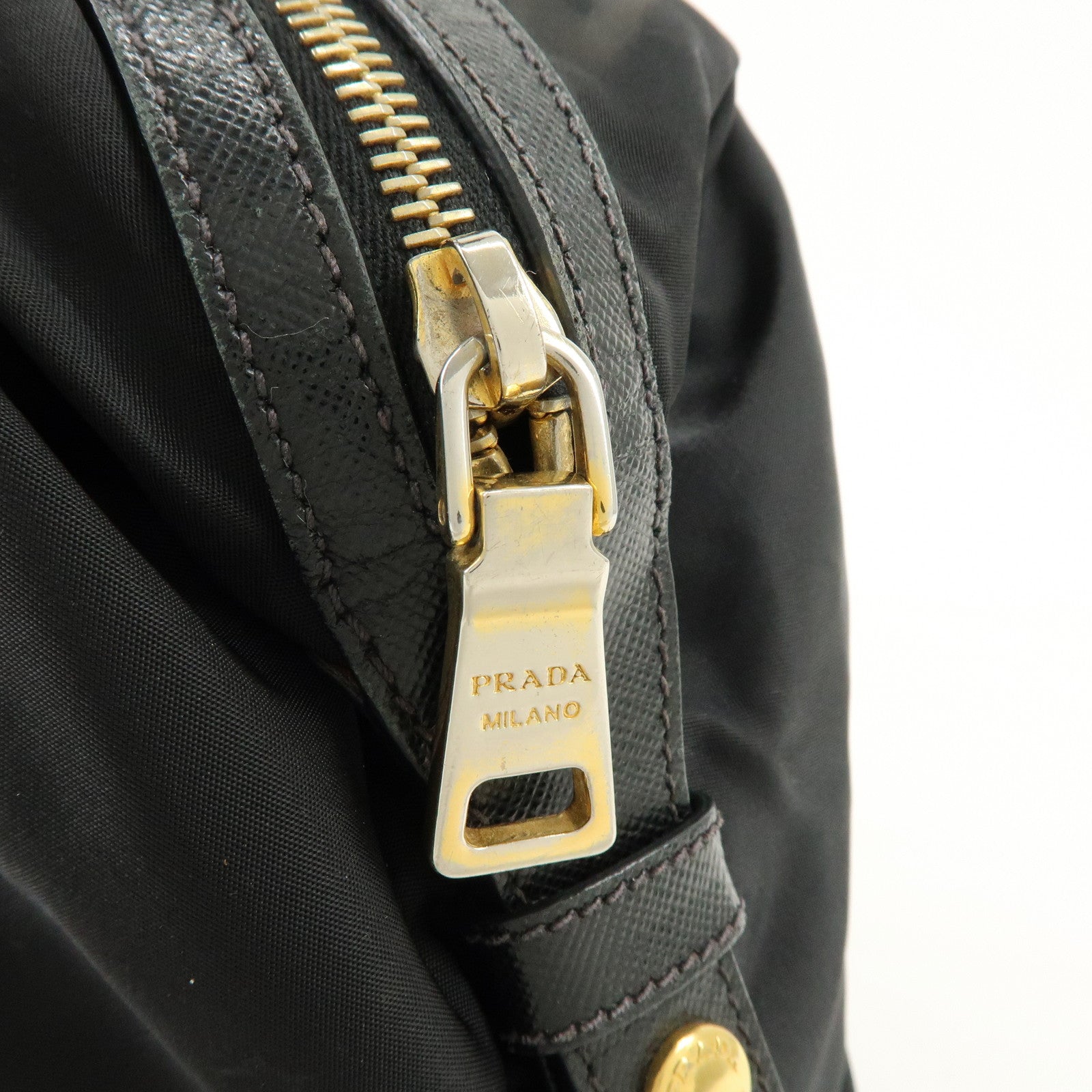 PRADA Logo Nylon Leather Boston Bag Shoulder Bag Black BL0600