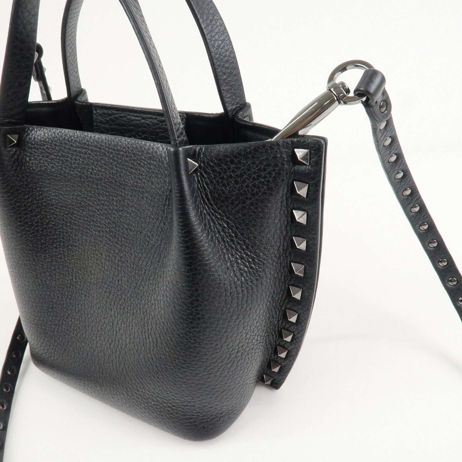 VALENTINO Rock Studs Grained Calf Leather 2Way Bag Hand Bag Black