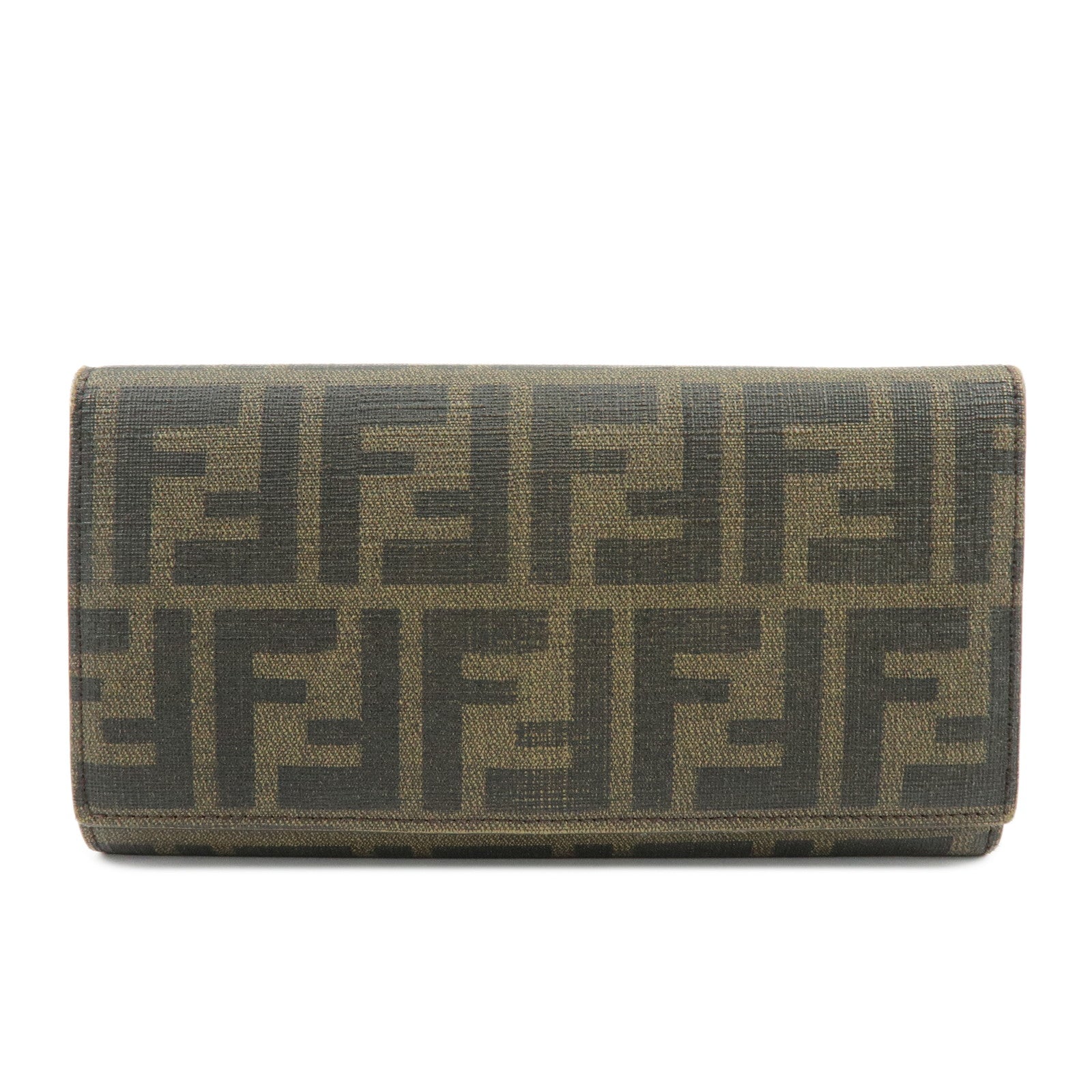 FENDI Zucca Leather Bi-fold Long Wallet Brown Black 8M0000