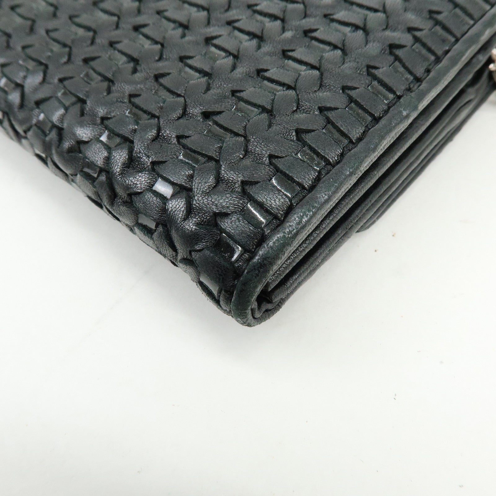 Christian Dior Leather Chain Wallet WOC Hand Bag Black