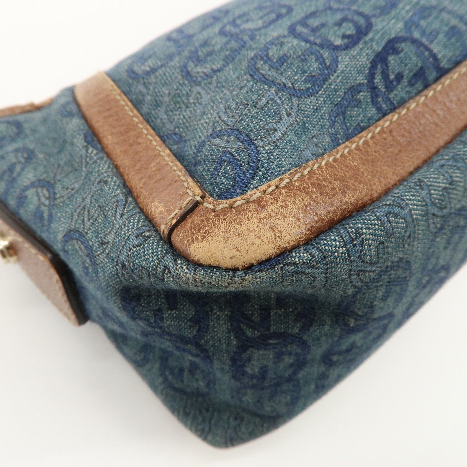 GUCCI Abbey Denim Leather Shoulder Bag Hand Bag Blue 130939 Used