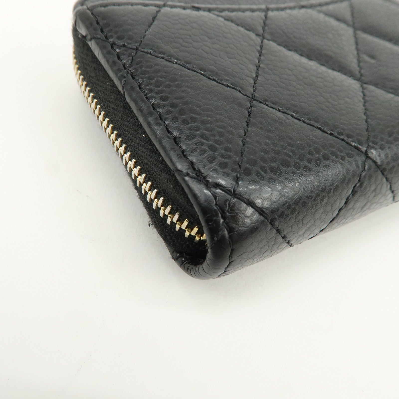 CHANEL Matelasse Caviarskin Classic Zippy Coin Case Black AP0216