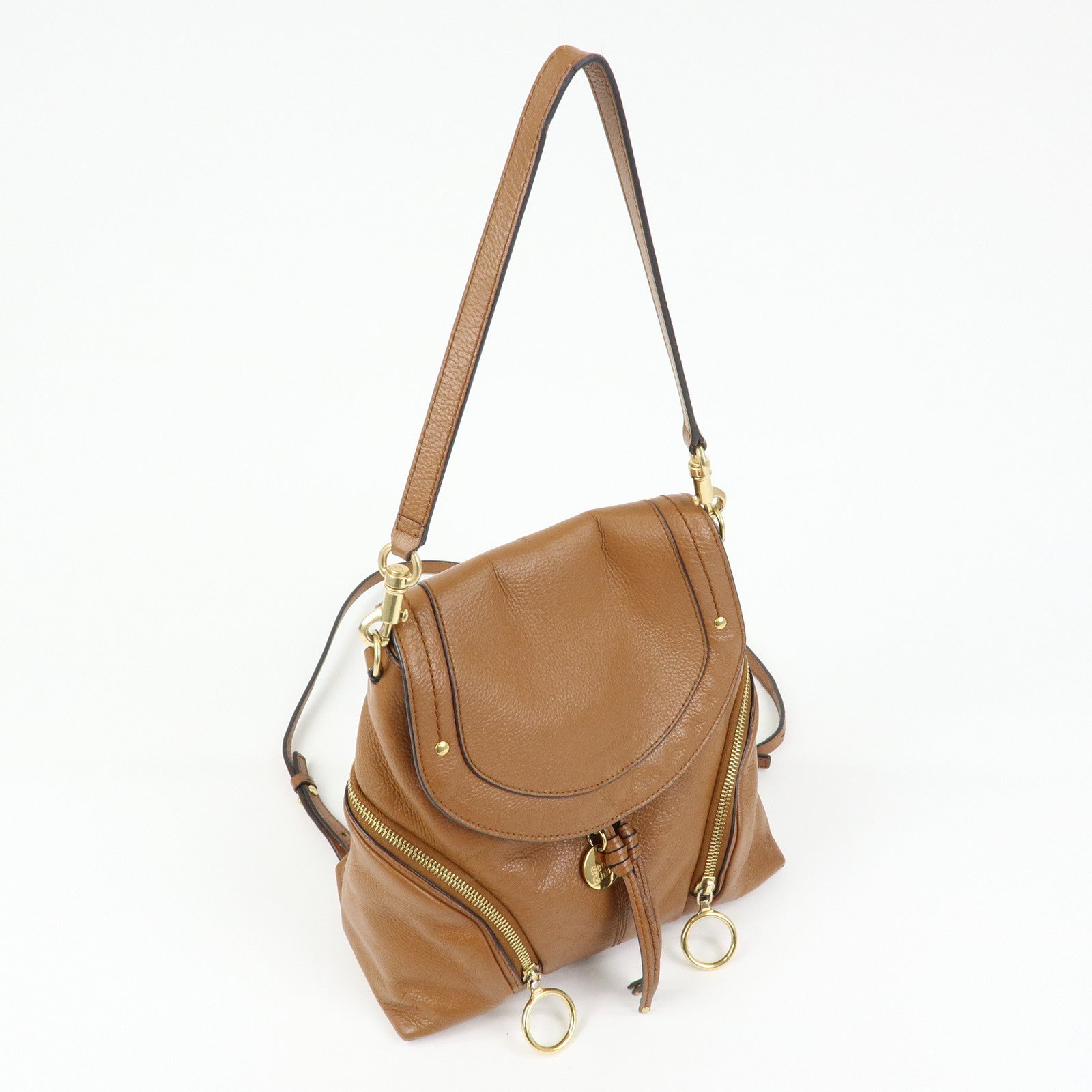 Chloe See By Chloe Leather Backpack Rucksack Camel
