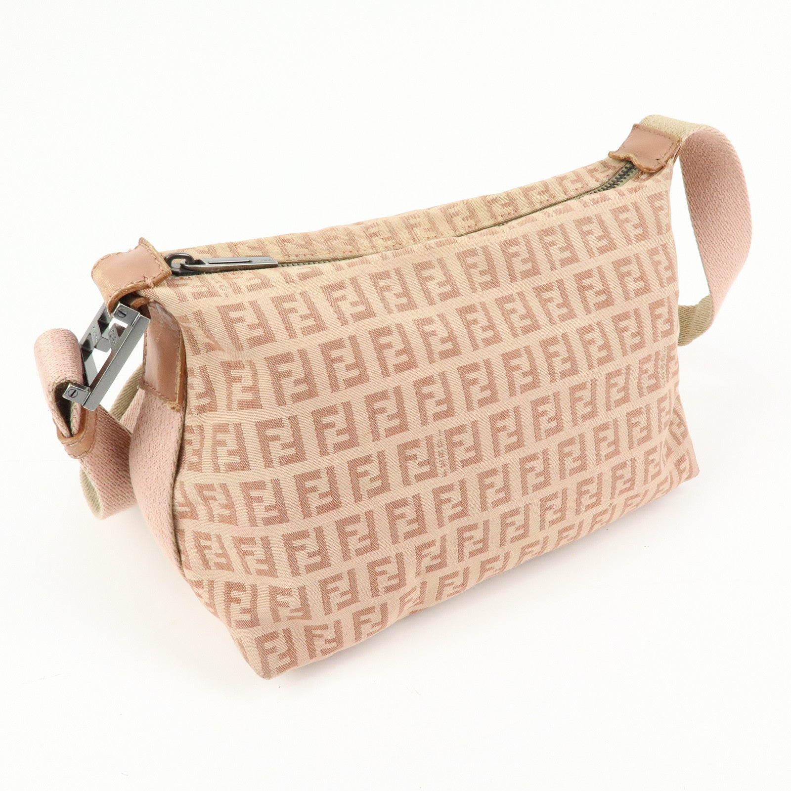 FENDI Zucchino Canvas Leather Shoulder Crossbody Bag Pink 8BR319