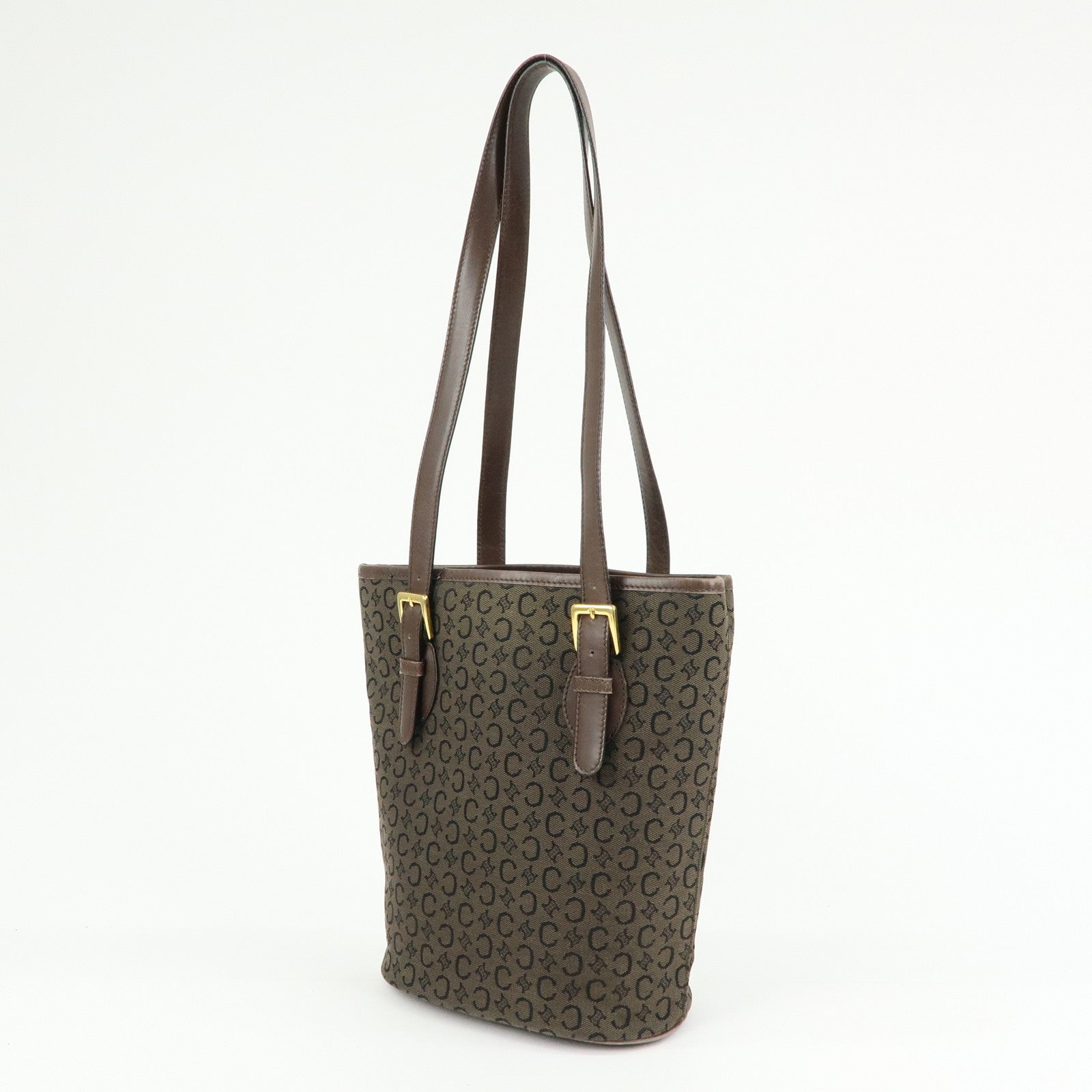 CELINE C Macadam Canvas Leather Tote Bag Shoulder Bag Brown