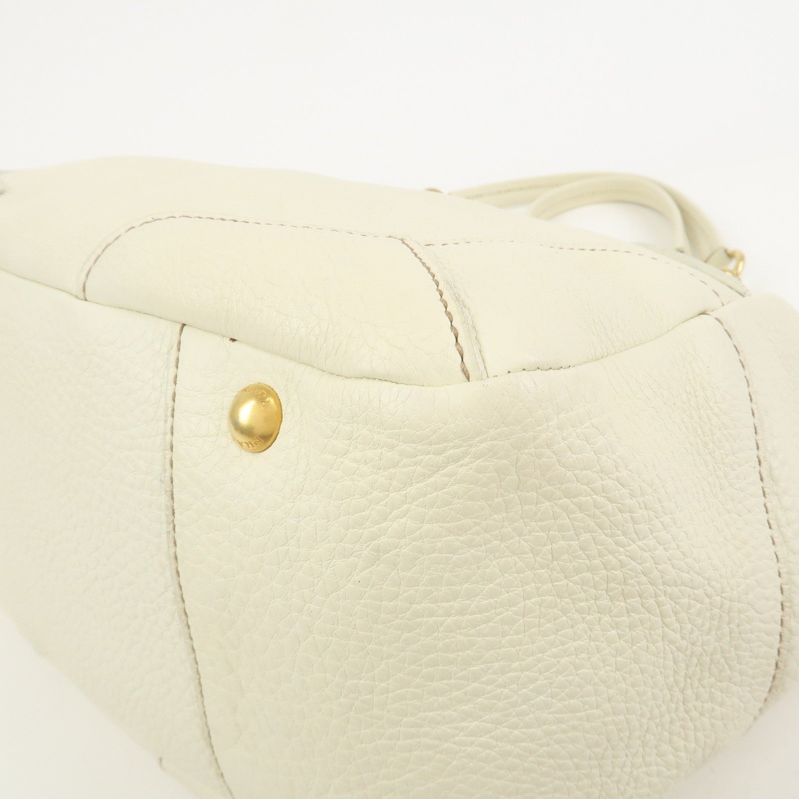 PRADA Logo Calf Leather Tote Bag Shoulder Bag Ivory BR3844