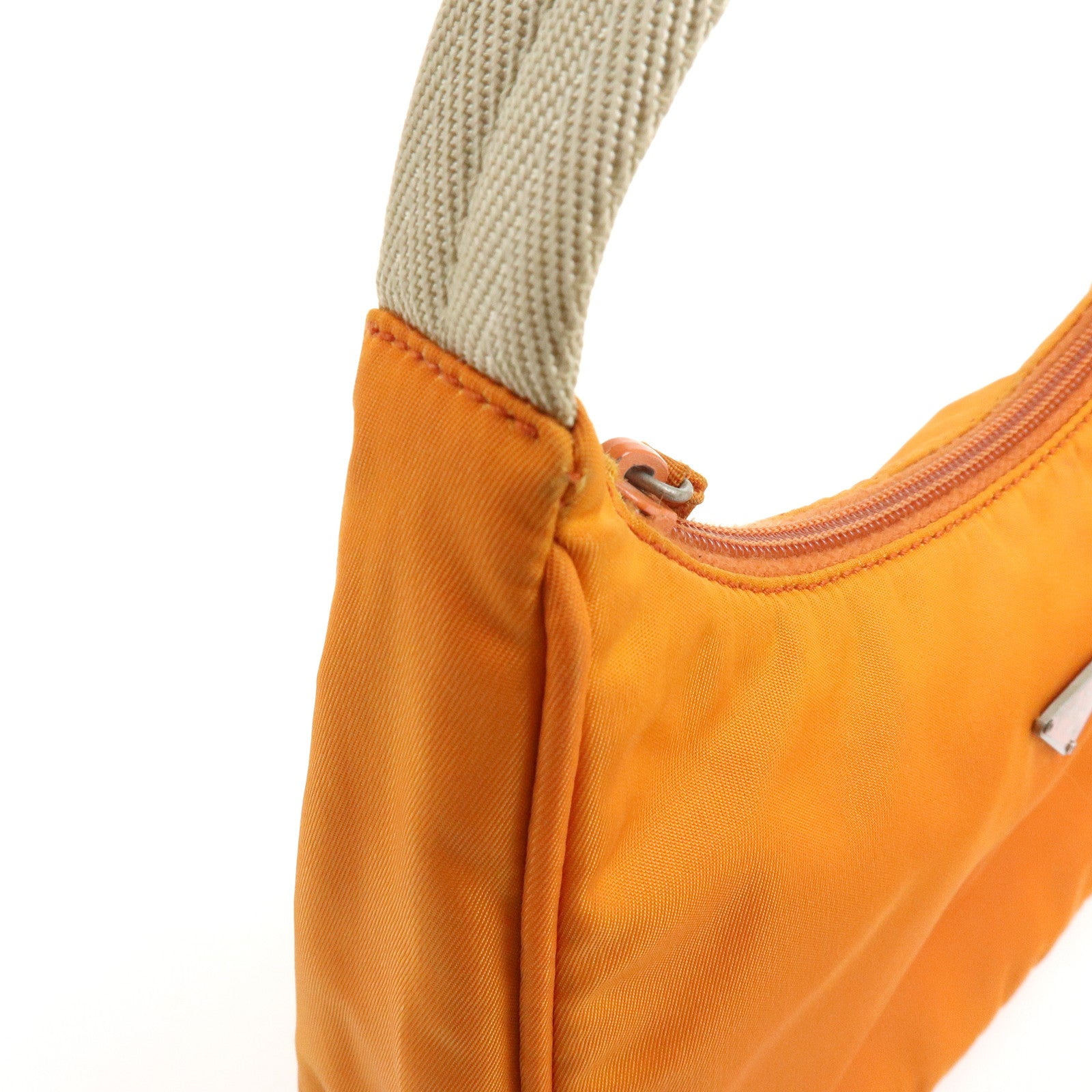 PRADA Triangle Logo Nylon Hand Bag Shoulder Bag Orange Beige