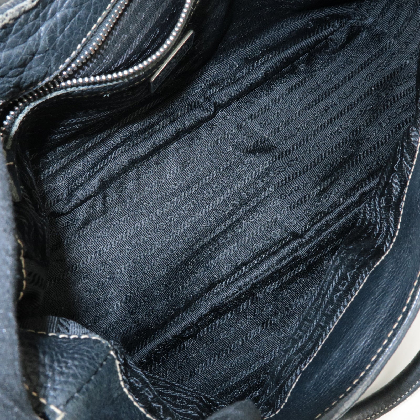 PRADA Logo Leather Shoulder Bag Hand Bag Black BR3593 Used