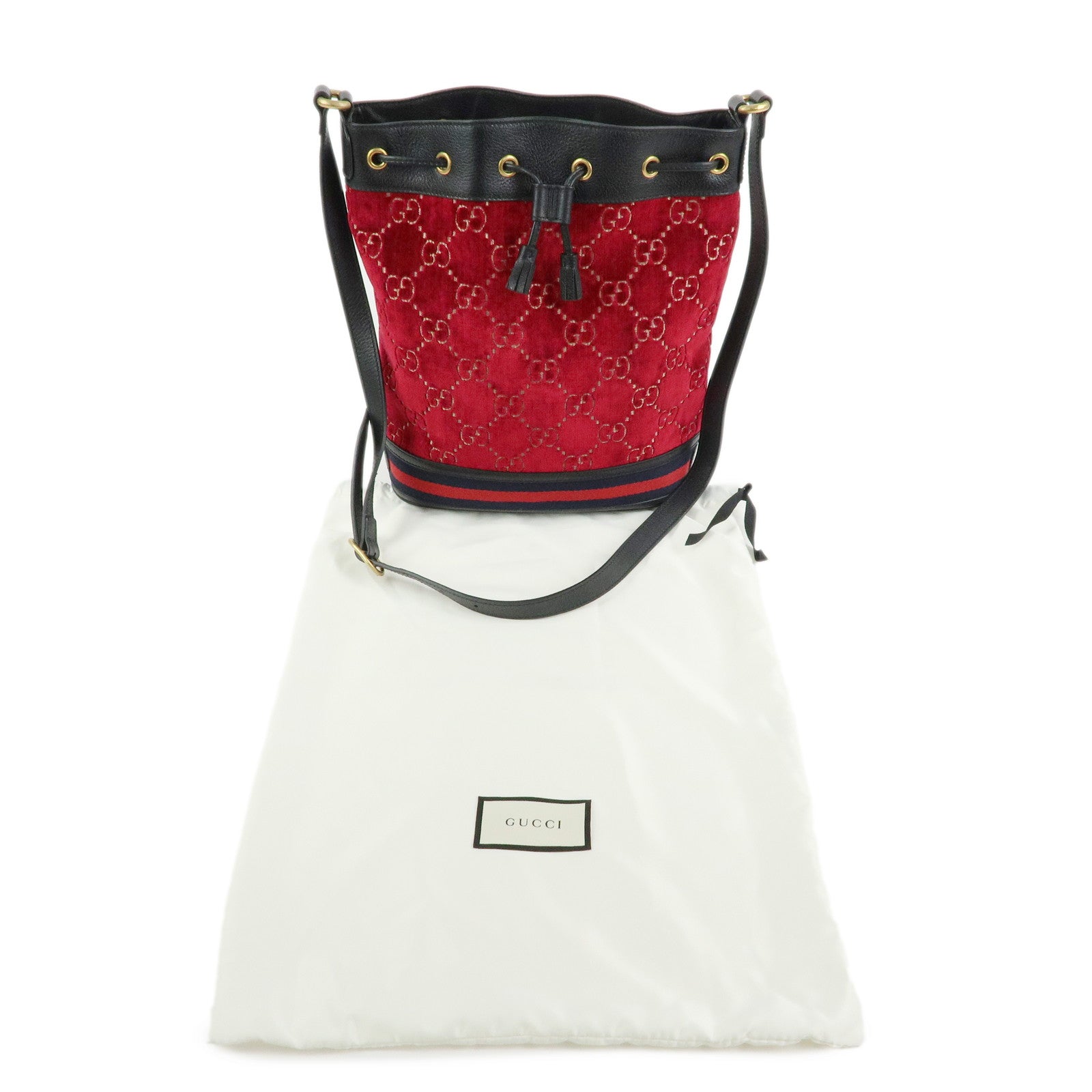 GUCCI Sherry GG Velvet Leather Shoulder Bag Red Black 574960
