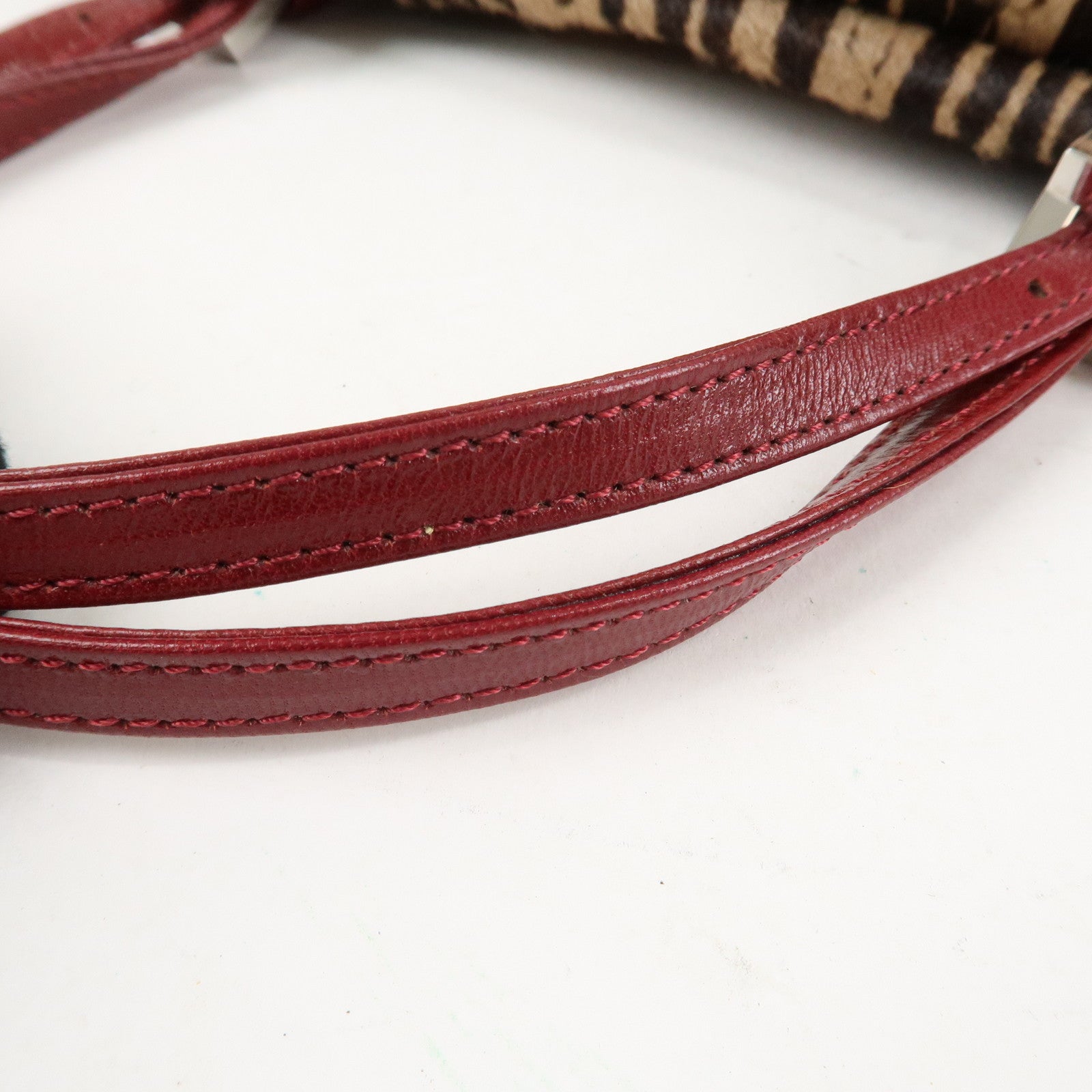 FENDI Leather Unborn Calf Tote Bag Hand Bag Zebra Brown Red Used