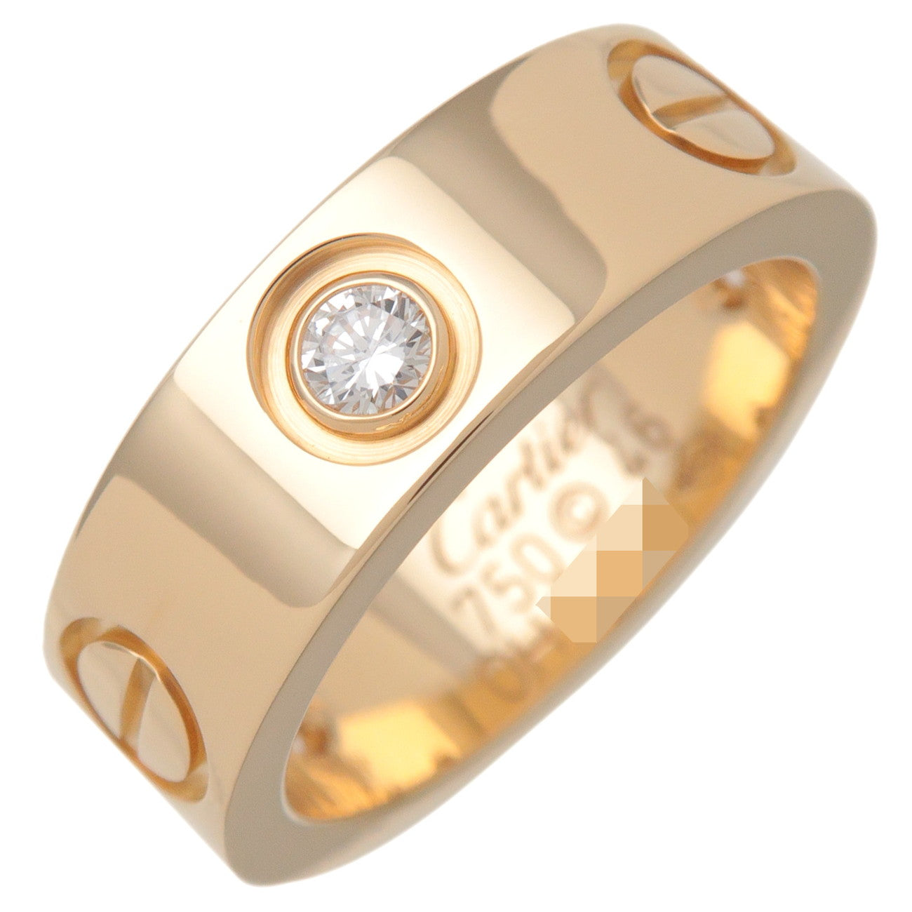 Cartier Love 3P Half Diamond Ring K18 750YG Yellow Gold #46 US3.75
