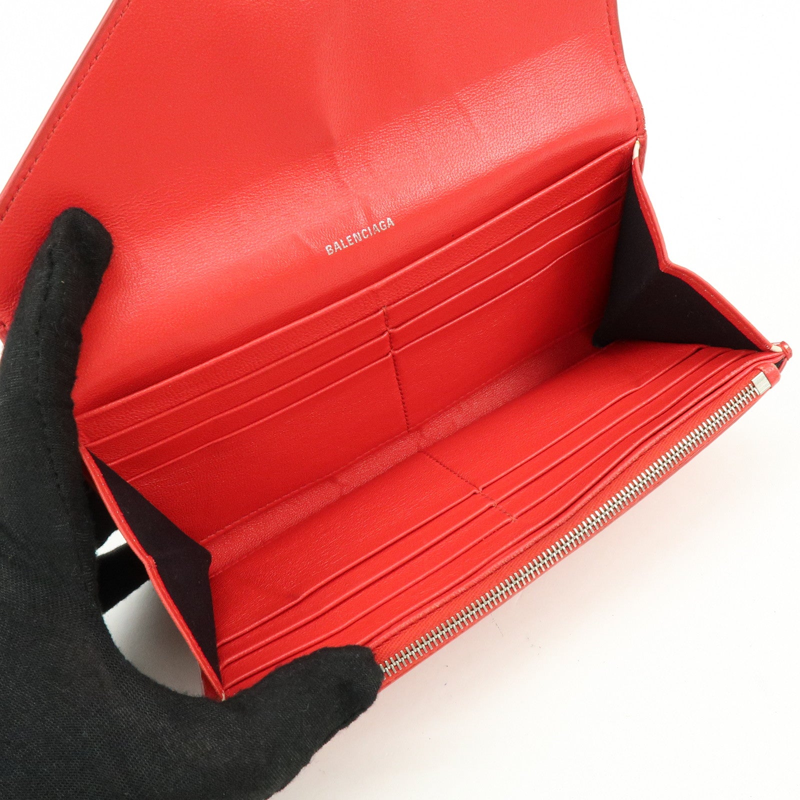 BALENCIAGA The Papier Leather Long Wallet Heart Dots Red 499207