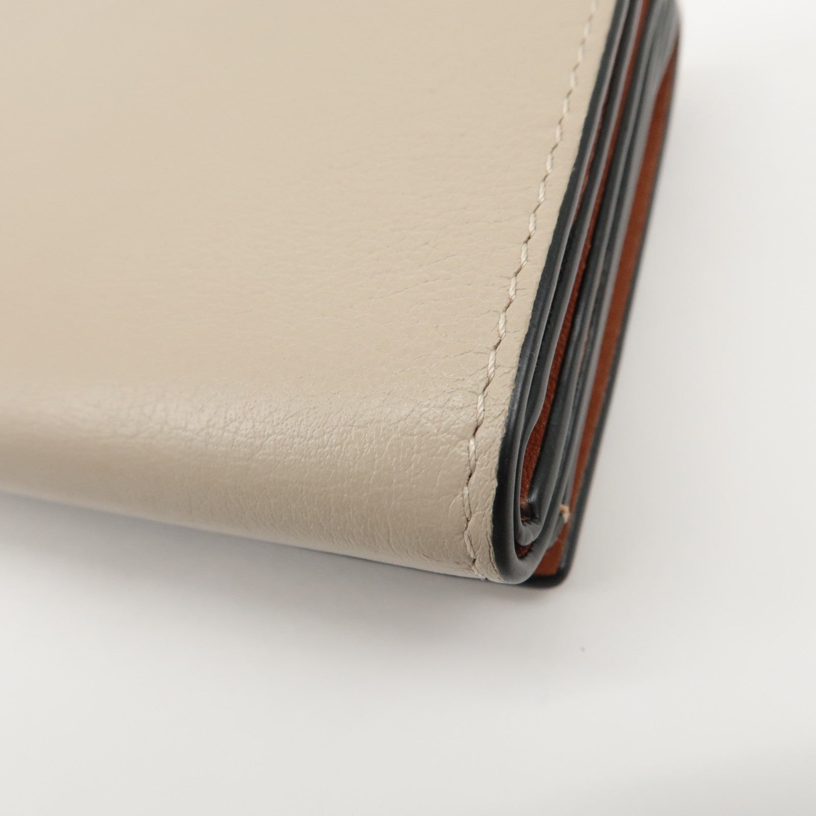 LOEWE Anagram Leather Tri-fold Compact Wallet Beige C500TR2X01 Used