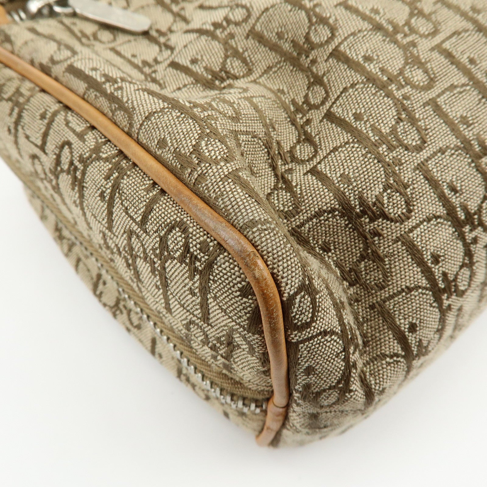 Christian Dior Trotter Canvas Leather Hand Bag Cosmetic Bag Brown