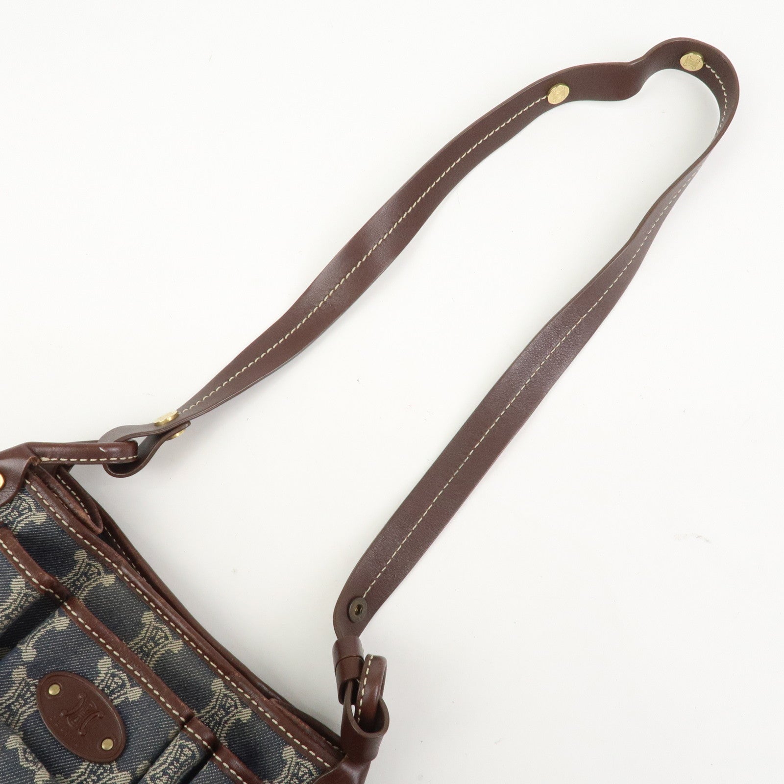 CELINE Macadam Logo Canvas Leather Shoulder Bag Crossbody Bag Denim
