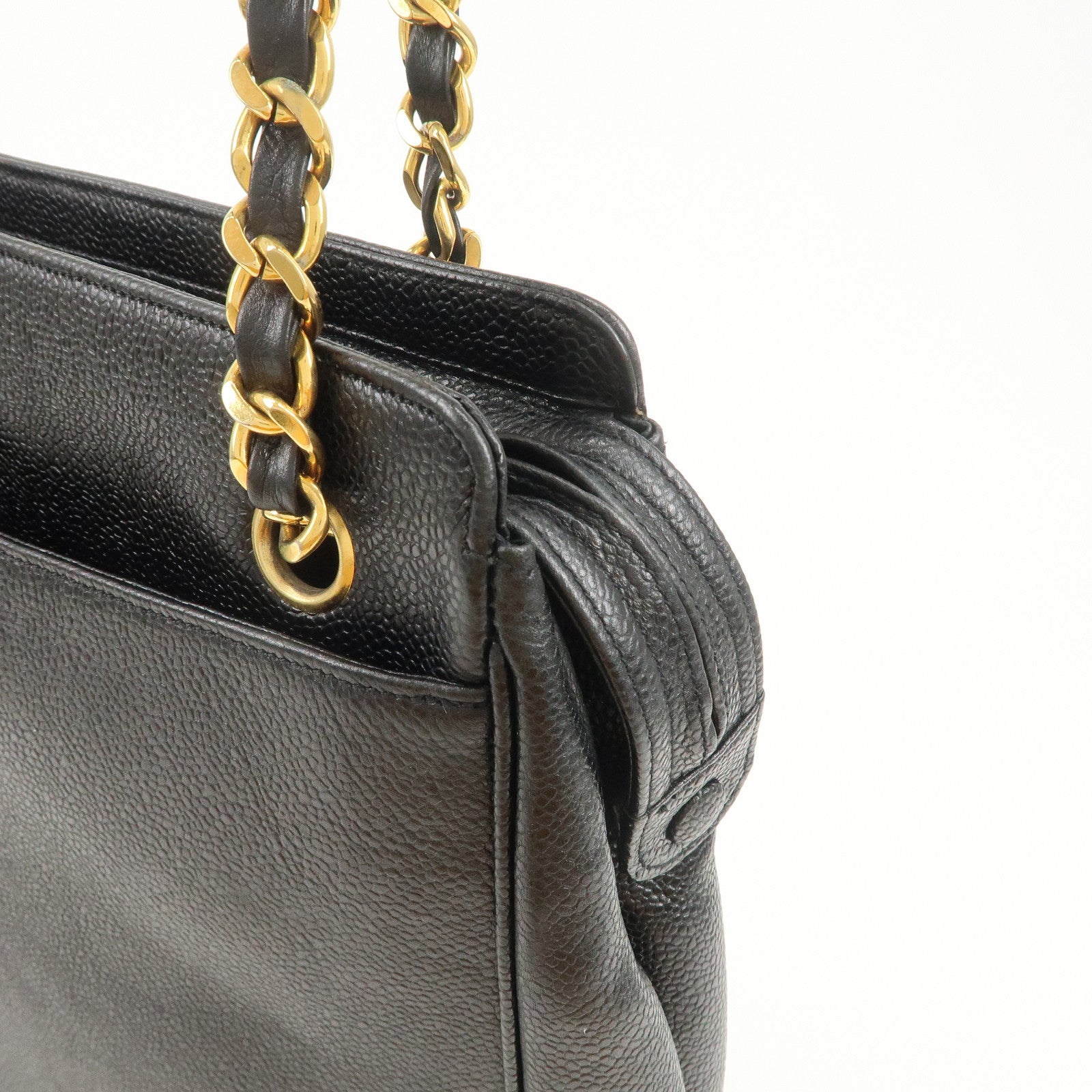 CHANEL Triple COCO Mark Caviarskin Shoulder Bag Tote Bag Black