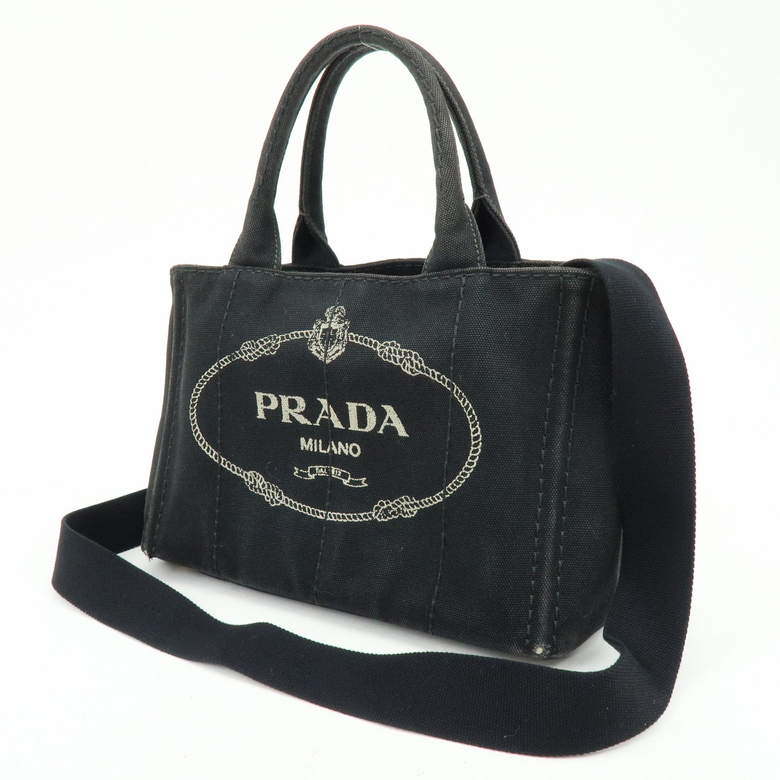 PRADA Triangle Logo Canapa Mini 2Way Hand Shoulder Bag Black B2439G