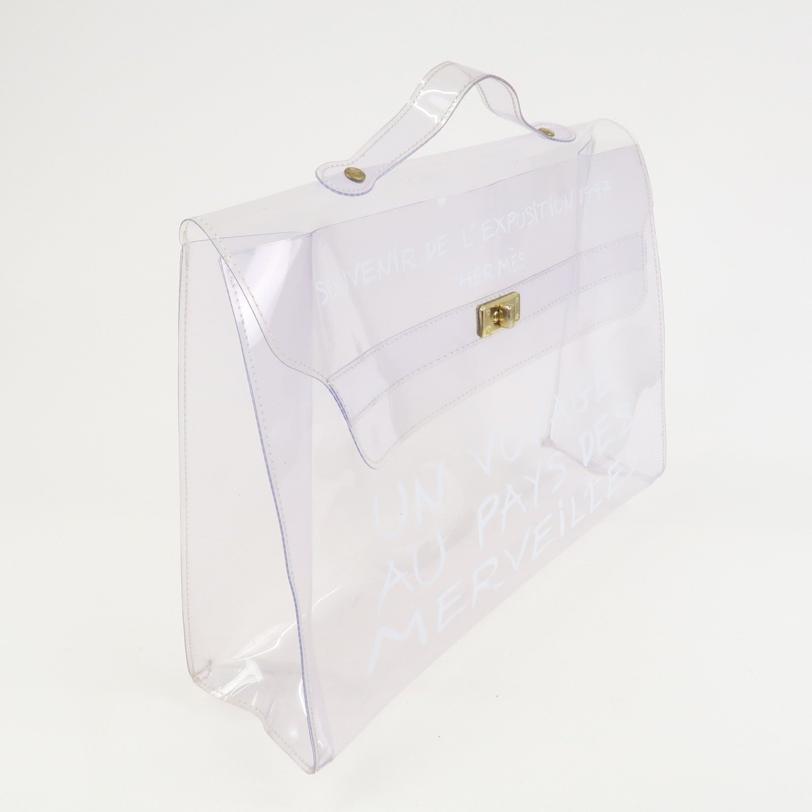 HERMES Kelly Vinyl Hand Bag Clear Gold
