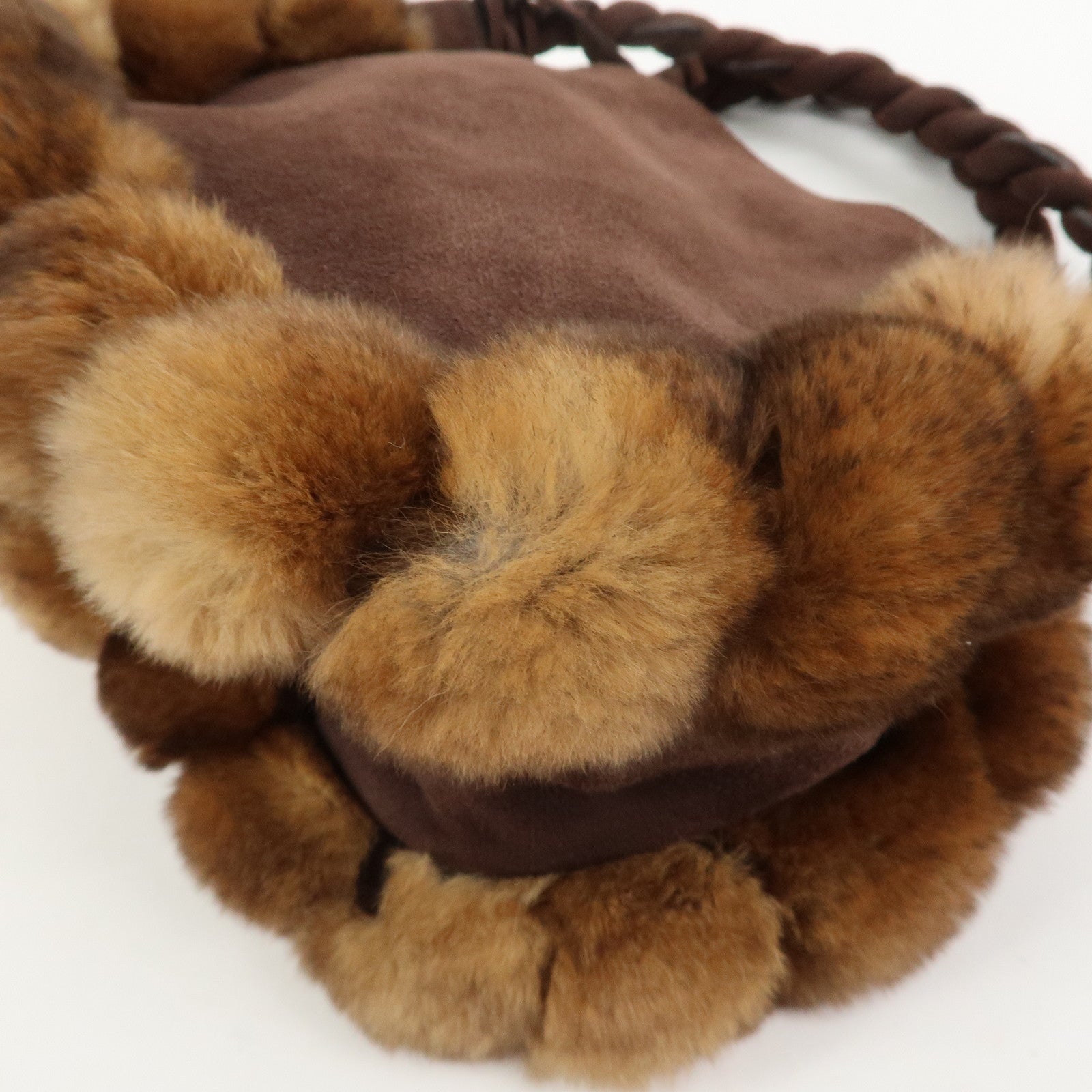 Ferragamo Gancini Suede Fur Hand Bag Brown BW-21 B372