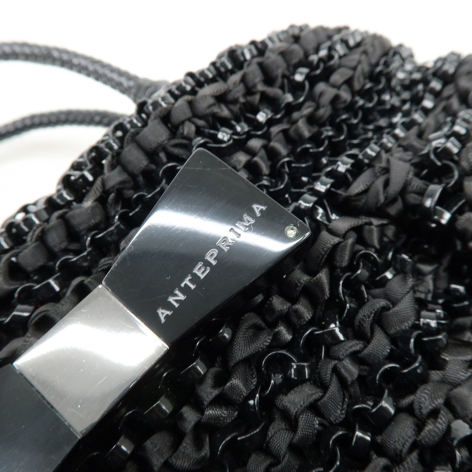 ANTEPRIMA PVC Wire Bag Ribbon 2Way Bag Hand Bag Black