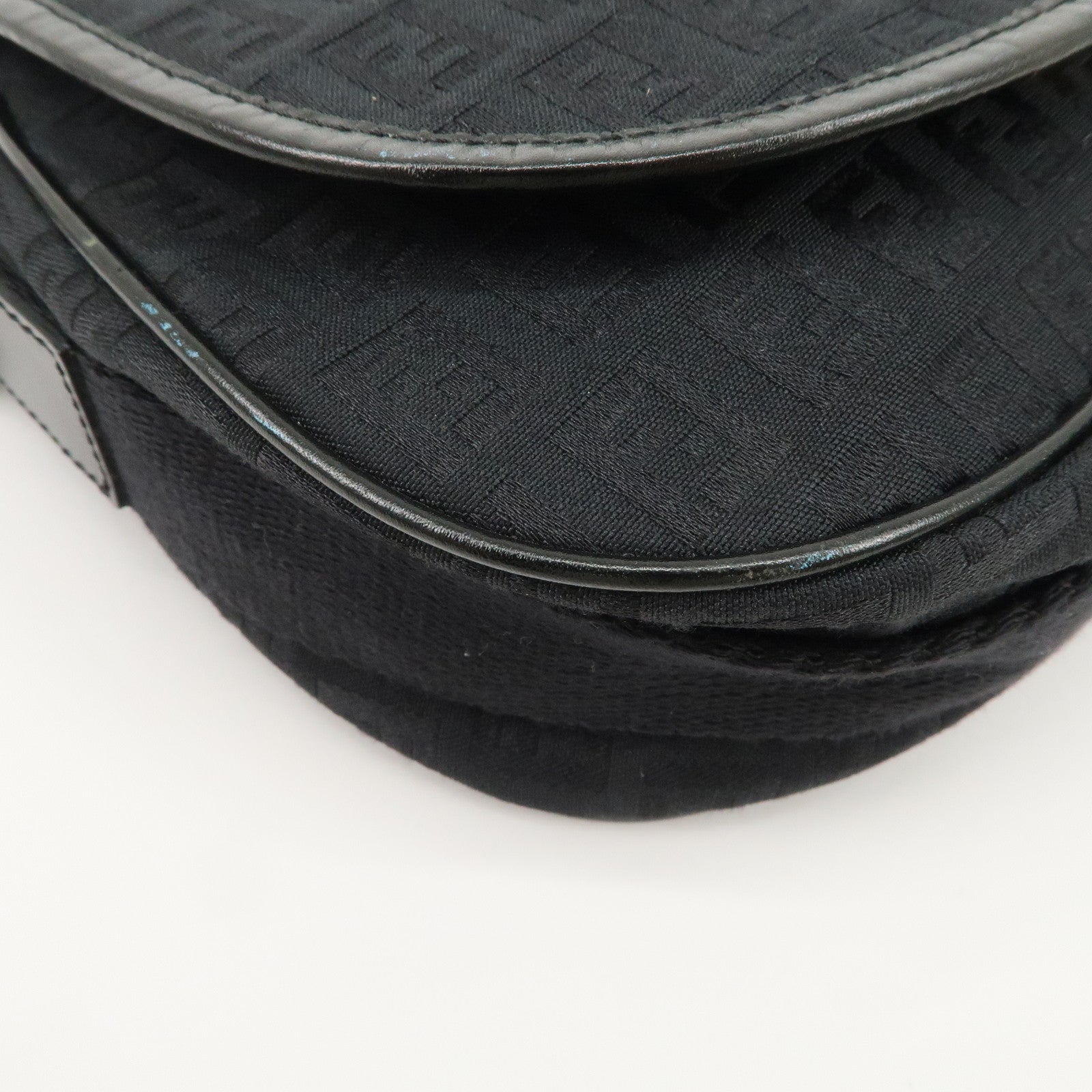 FENDI Zucchino Canvas Leather Shoulder Bag Black 8BR320