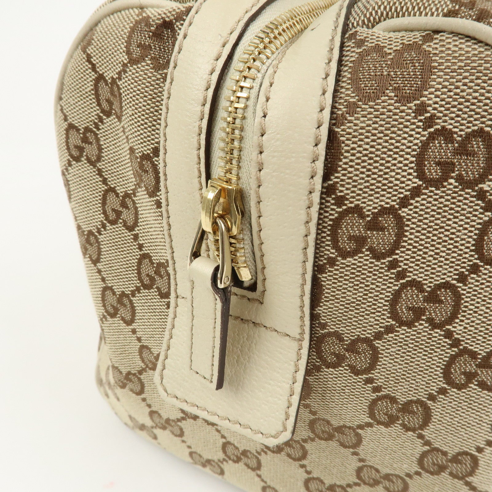 GUCCI GG Canvas Leather Mini Boston Bag Hand Bag Brown Ivory 153026