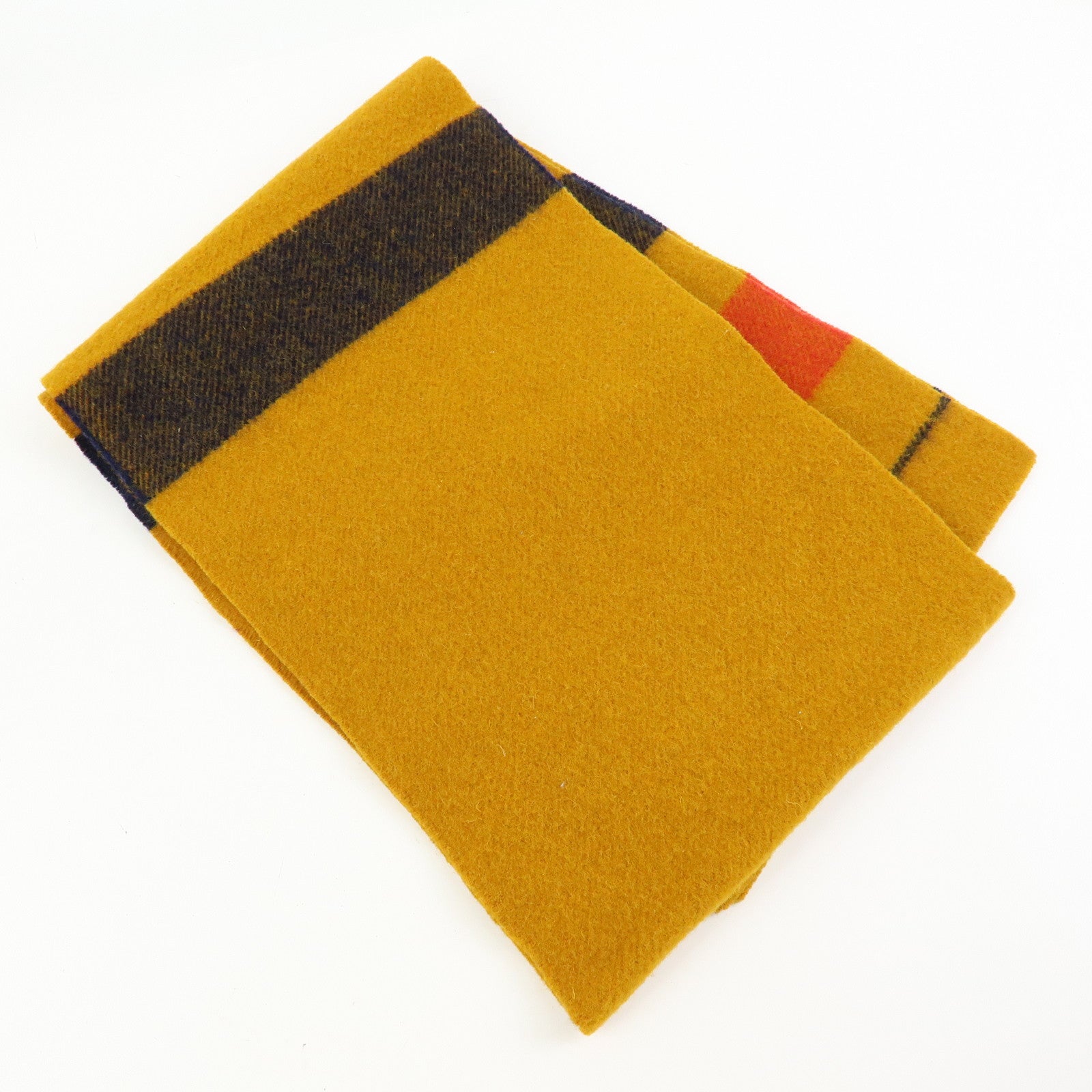 HERMES Rocabar Wool 100% Scarf Stole Mustard Black Red
