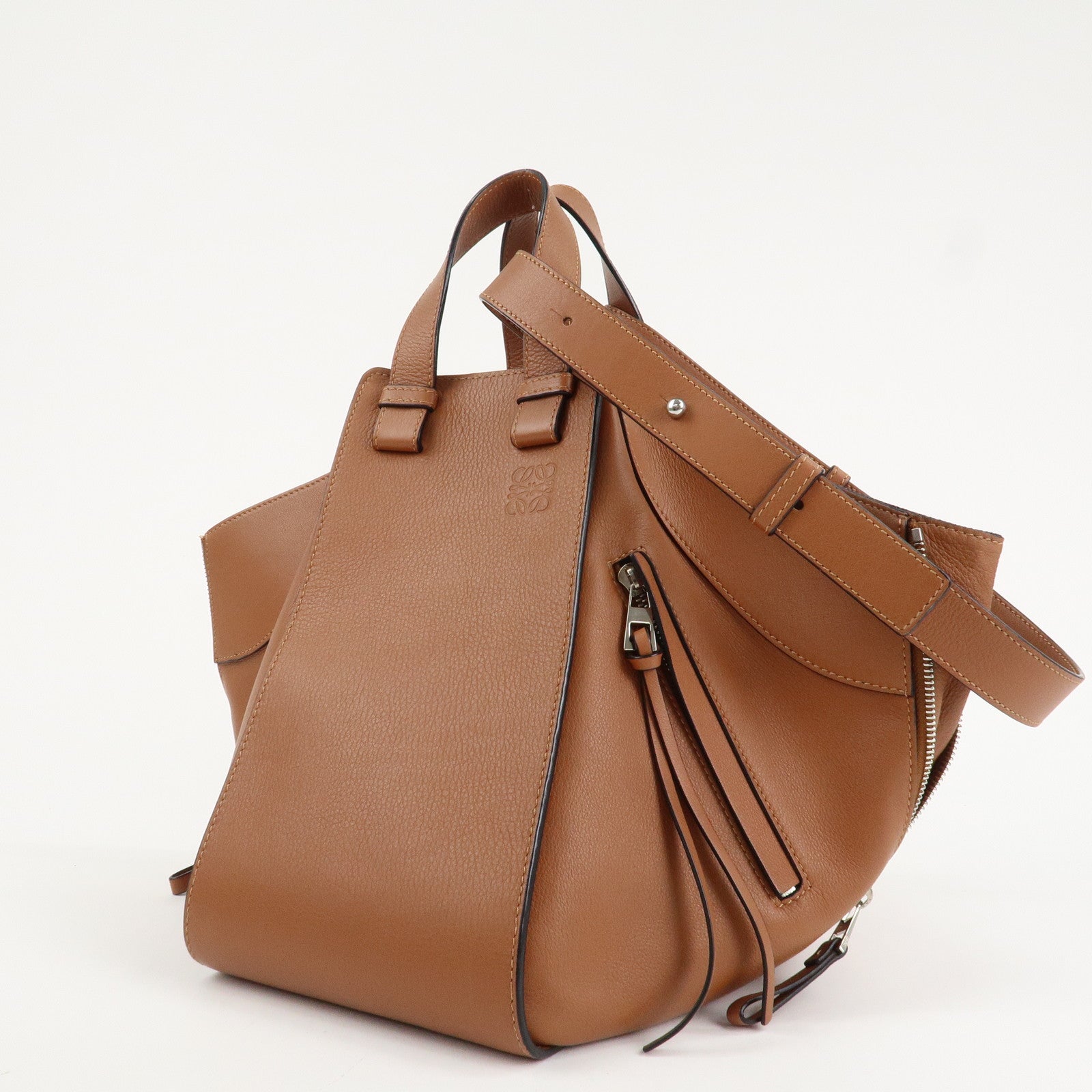 LOEWE Anagram Leather Hammock Small Shoulder Bag Tan Brown