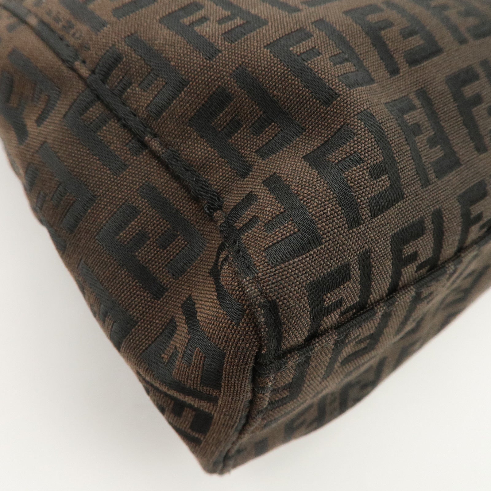 FENDI Zucchino Canvas Leather Tote Bag Hand Bag Dark Brown 8BH132