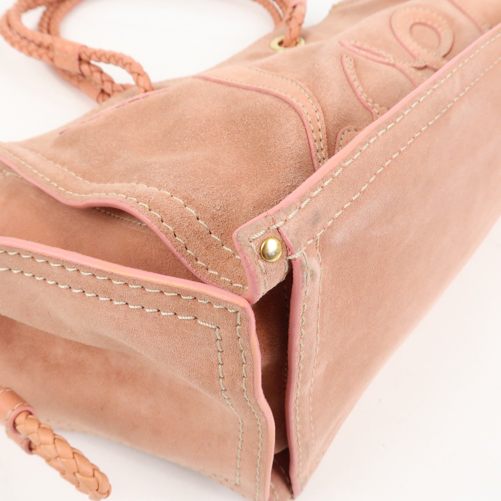LOEWE Suede Leather Shopper Tote Bag Shoulder Bag Pink