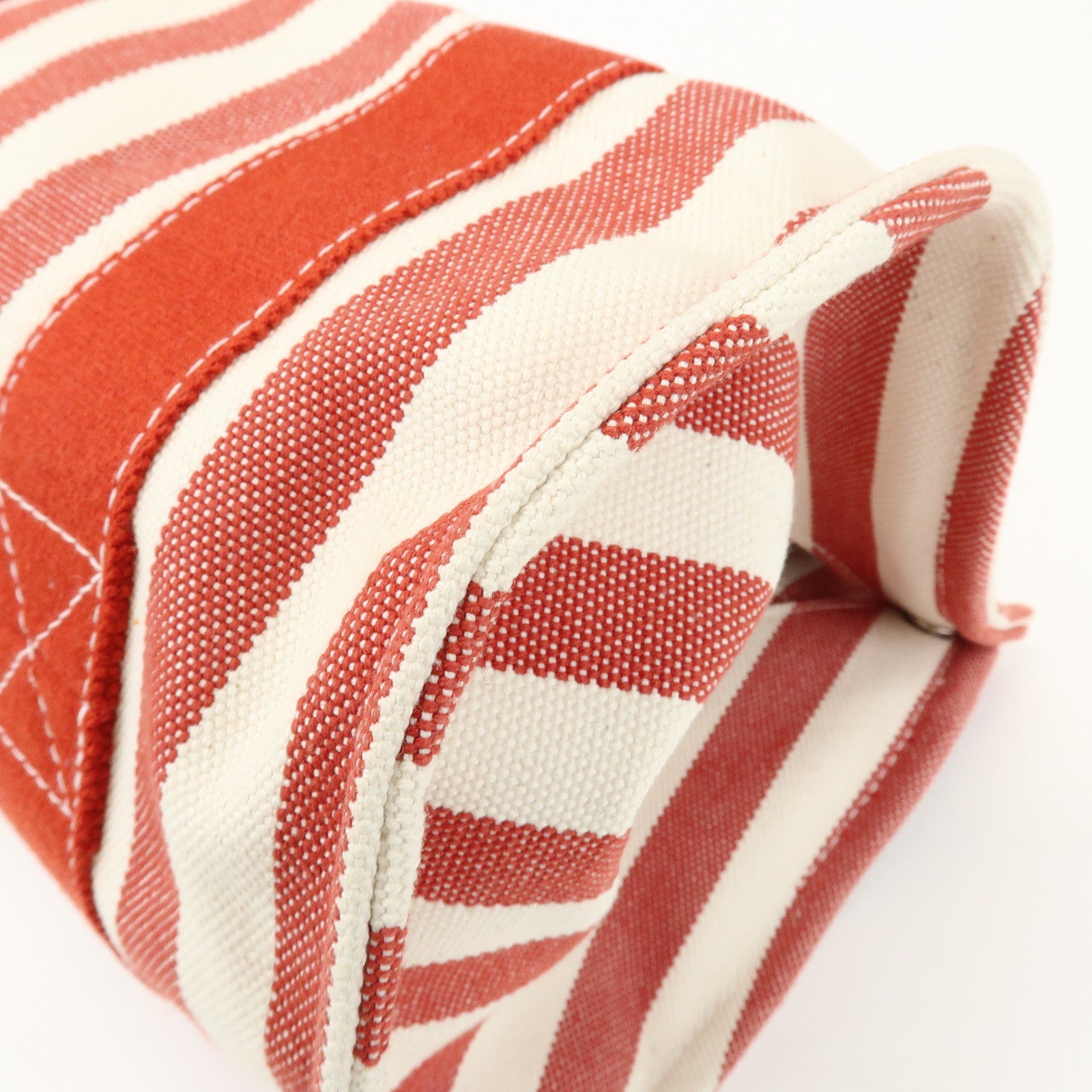 HERMES Canvas Cannes PM Tote Bag Hand Bag Red White