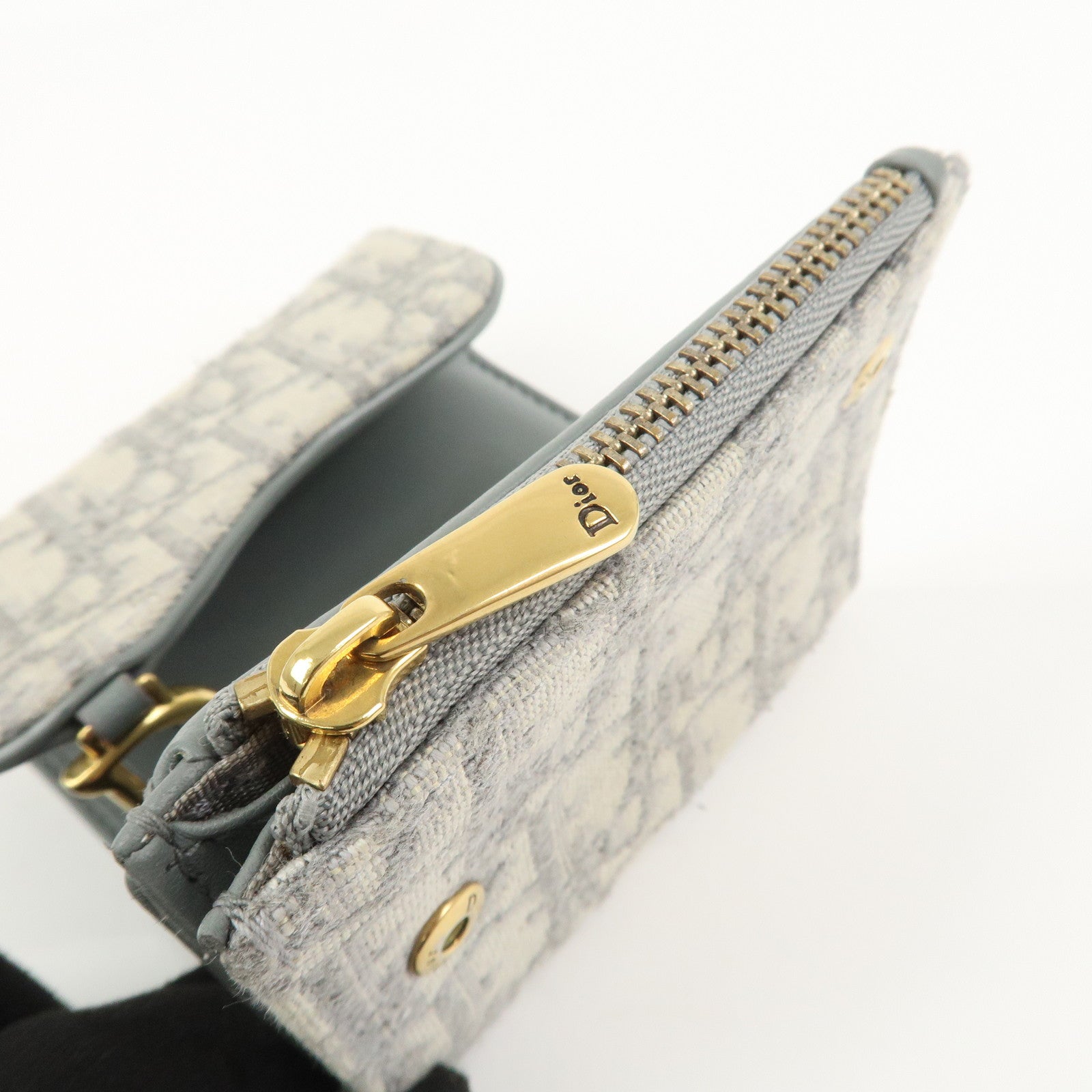Christian Dior Trotter Saddle Tri-fold Compact Wallet Gray