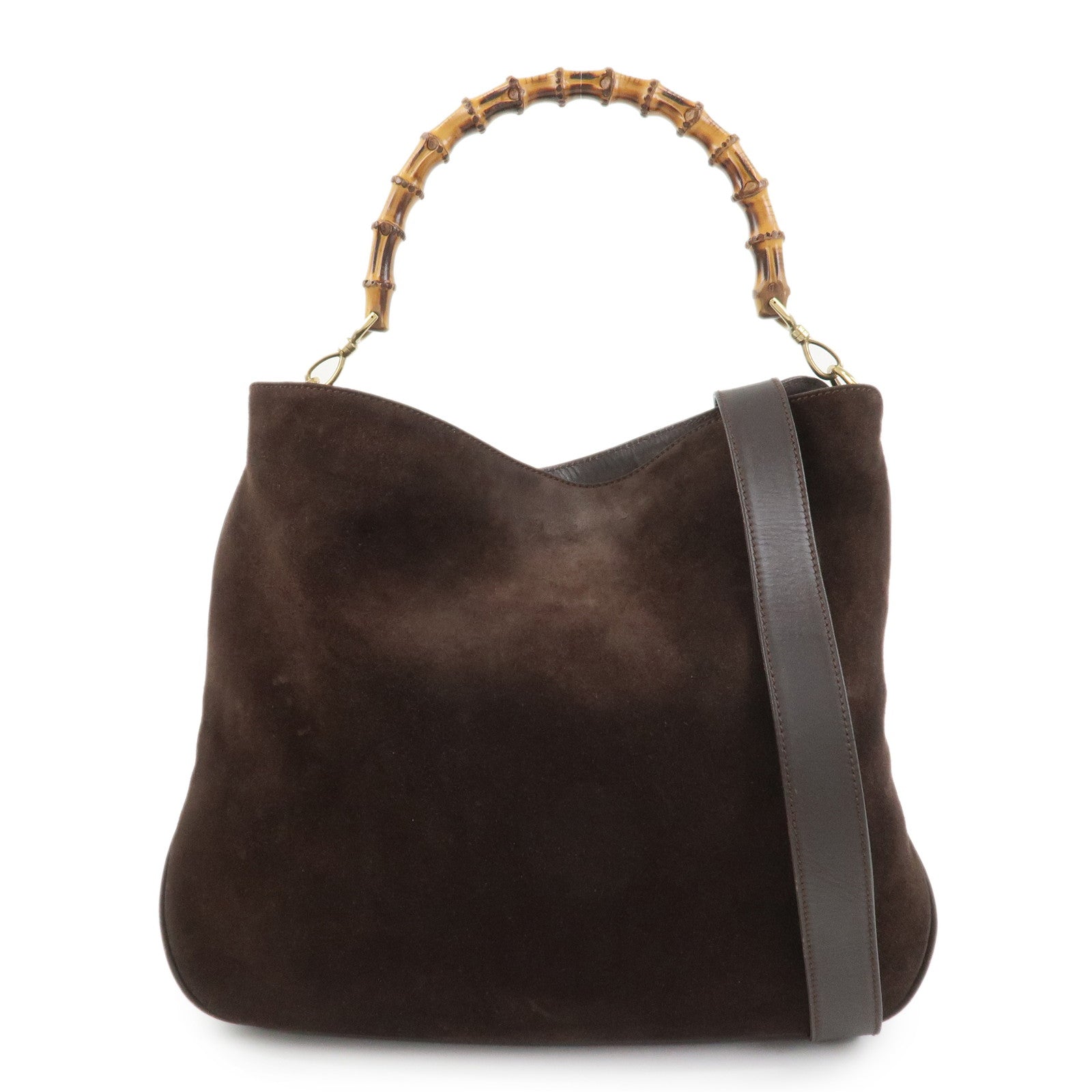 GUCCI Bamboo Suede 2WAY Bag Shoulder Bag Dark Brown 001.3754.1657